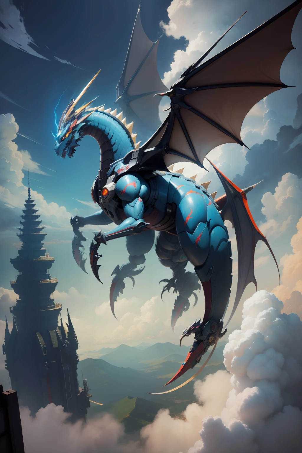 Mecha Dragon,Hovering among the clouds,oriental mythology,high qulity