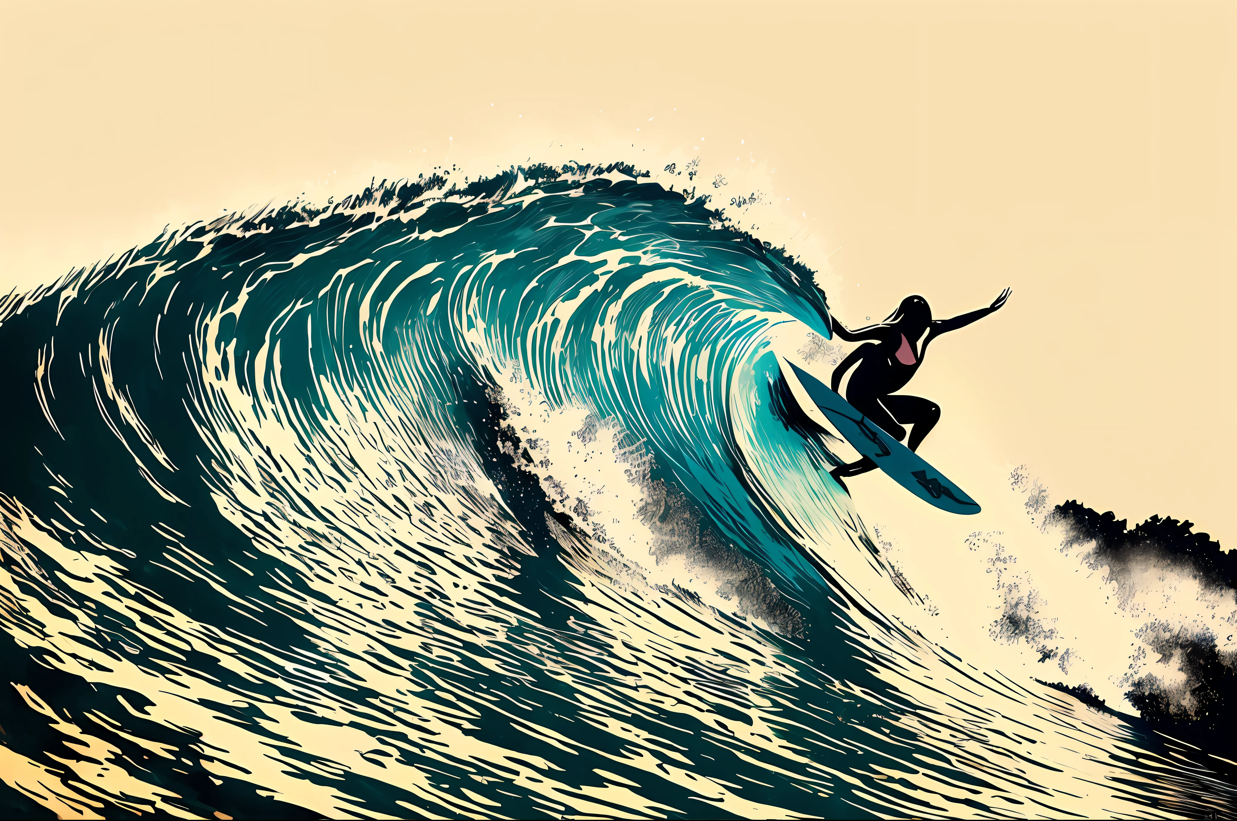 ink_style ,  a girl surfing