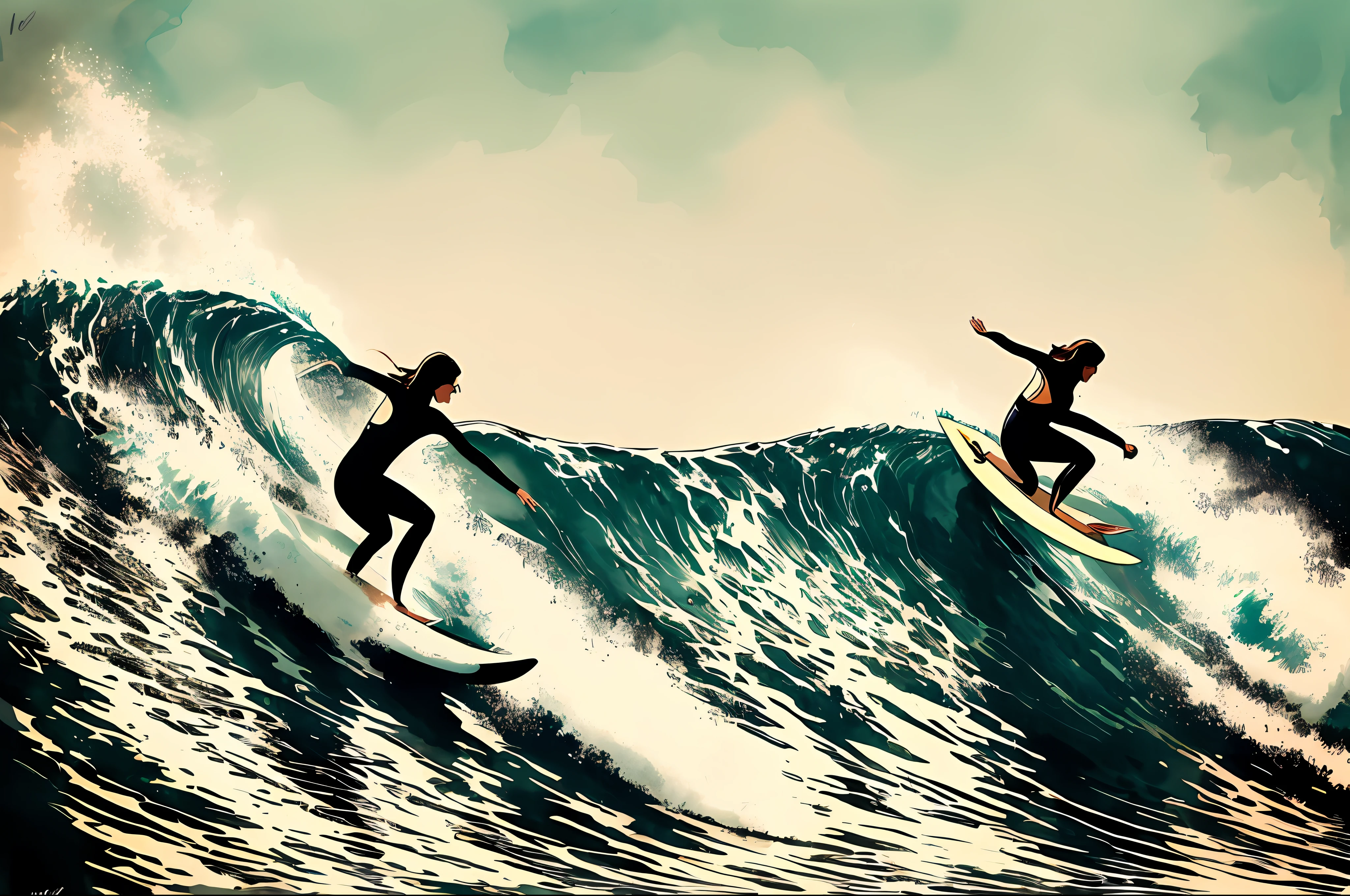 ink_style ,  a girl surfing