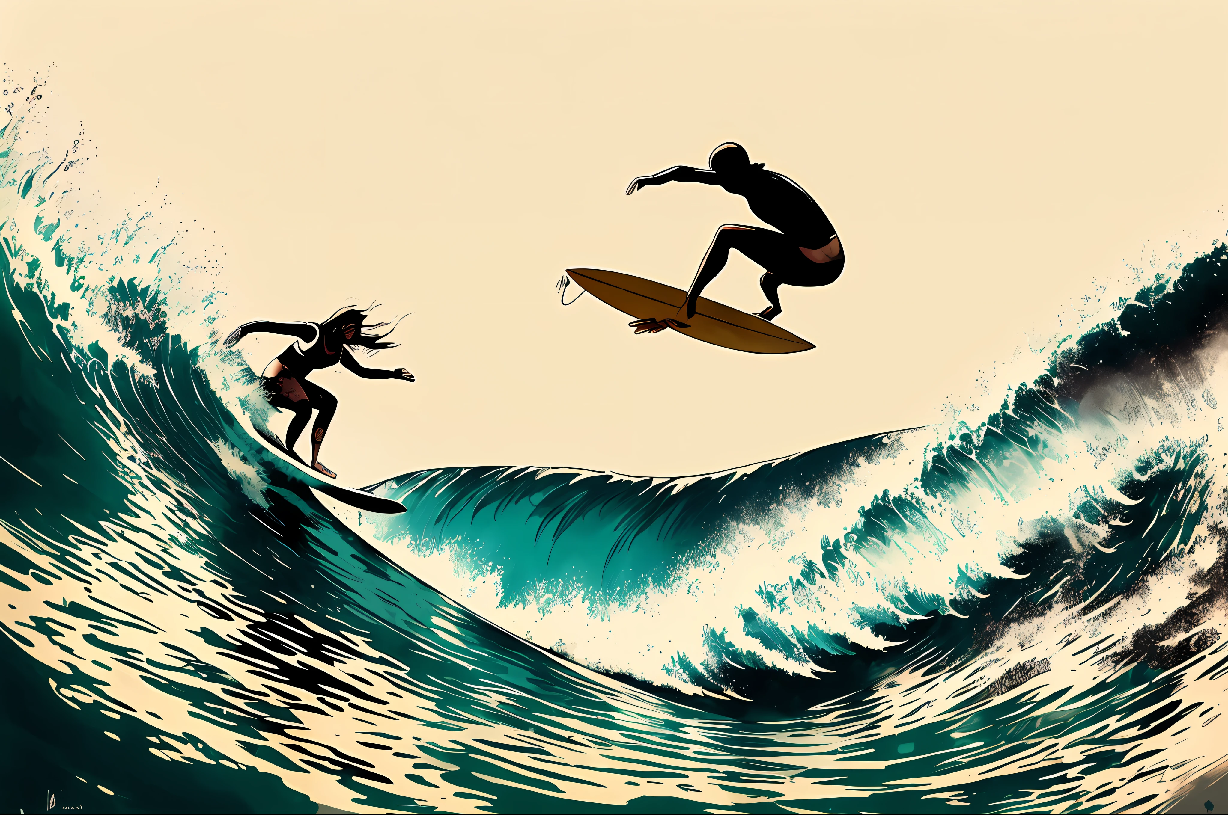 ink_style ,  a girl surfing