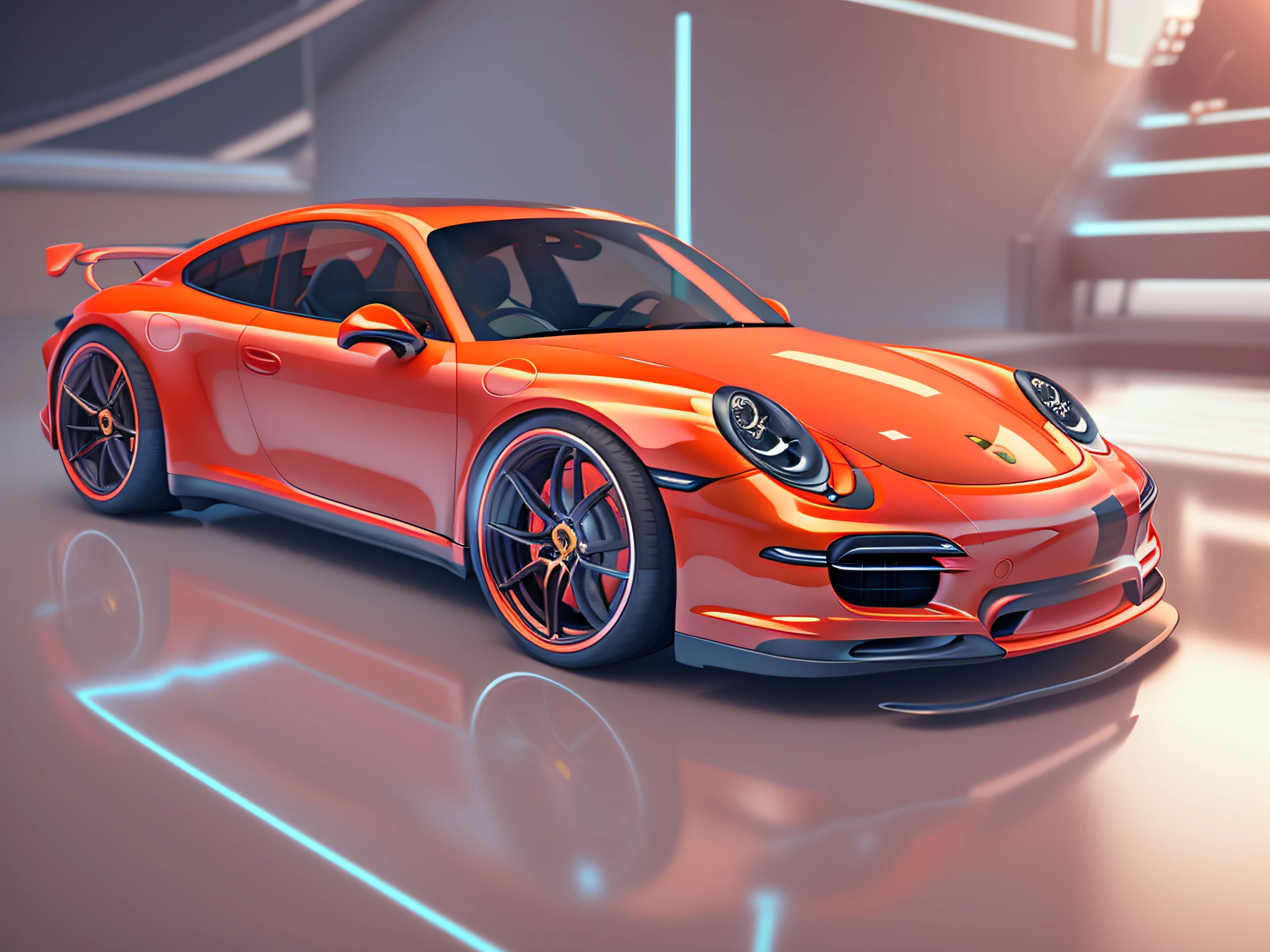 (masterpiece), best quality, cute and adorable 3D render toy art (((1porsche carrera))) on a round metallic stage, full body in corner pose, front corner view, glowing lights, beautiful bodywork, with sleek lines and a glossy finish like in GTA games, dazzling composition, symmetry, vivid colors, 3D city view from a balcony in background, in cartoon style, 3D animation style, sharp focus, natural and volumetric lighting, global illumination,Vray Tracing, ultra realistic, uhd, dslr, 8k