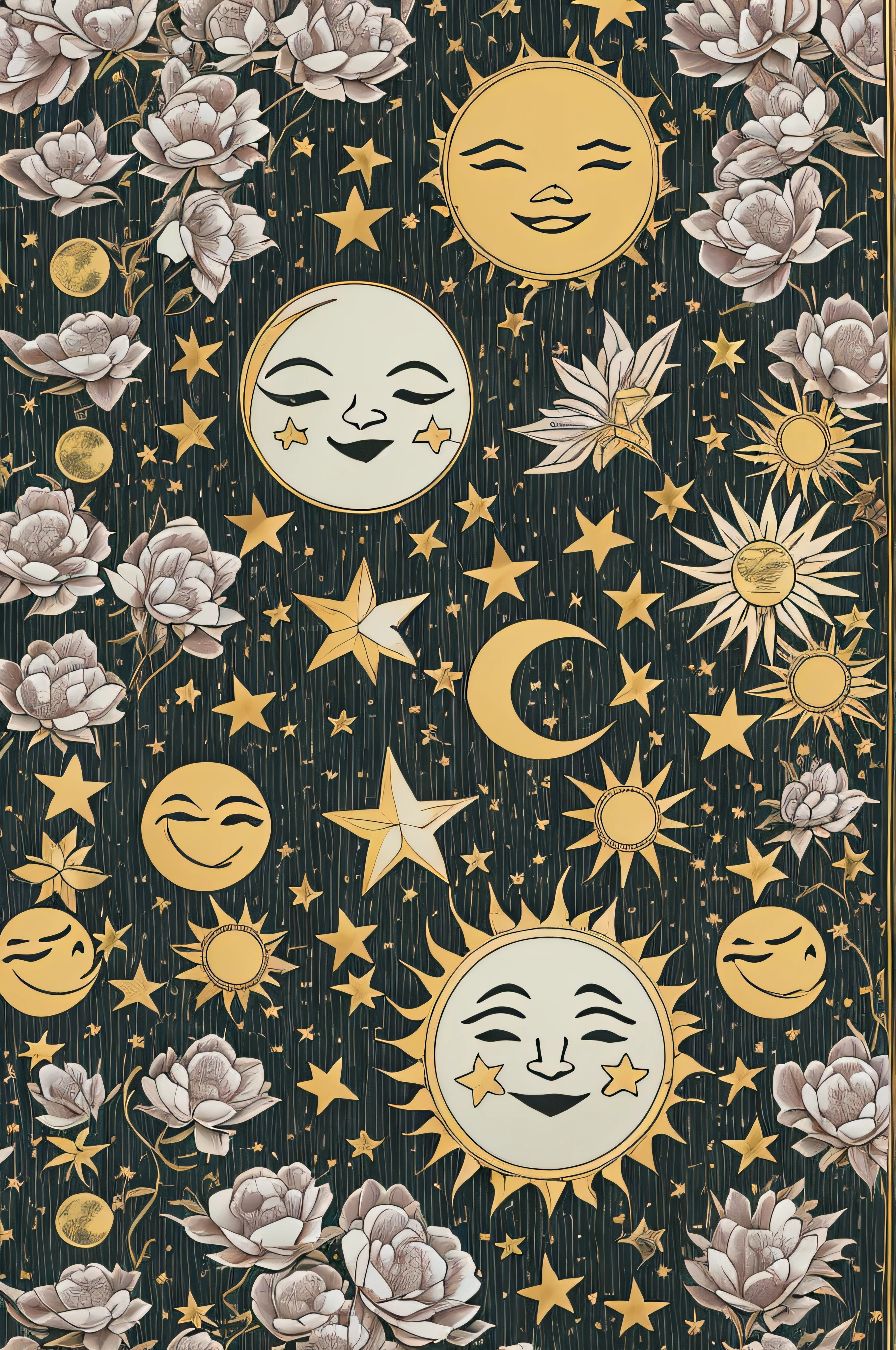 (master part, melhor qualidade, ultra-detalhado CG unidade 8k papel de parede):0.8, Seamless patterns, Sun and Moon in the sky, Starry night sky