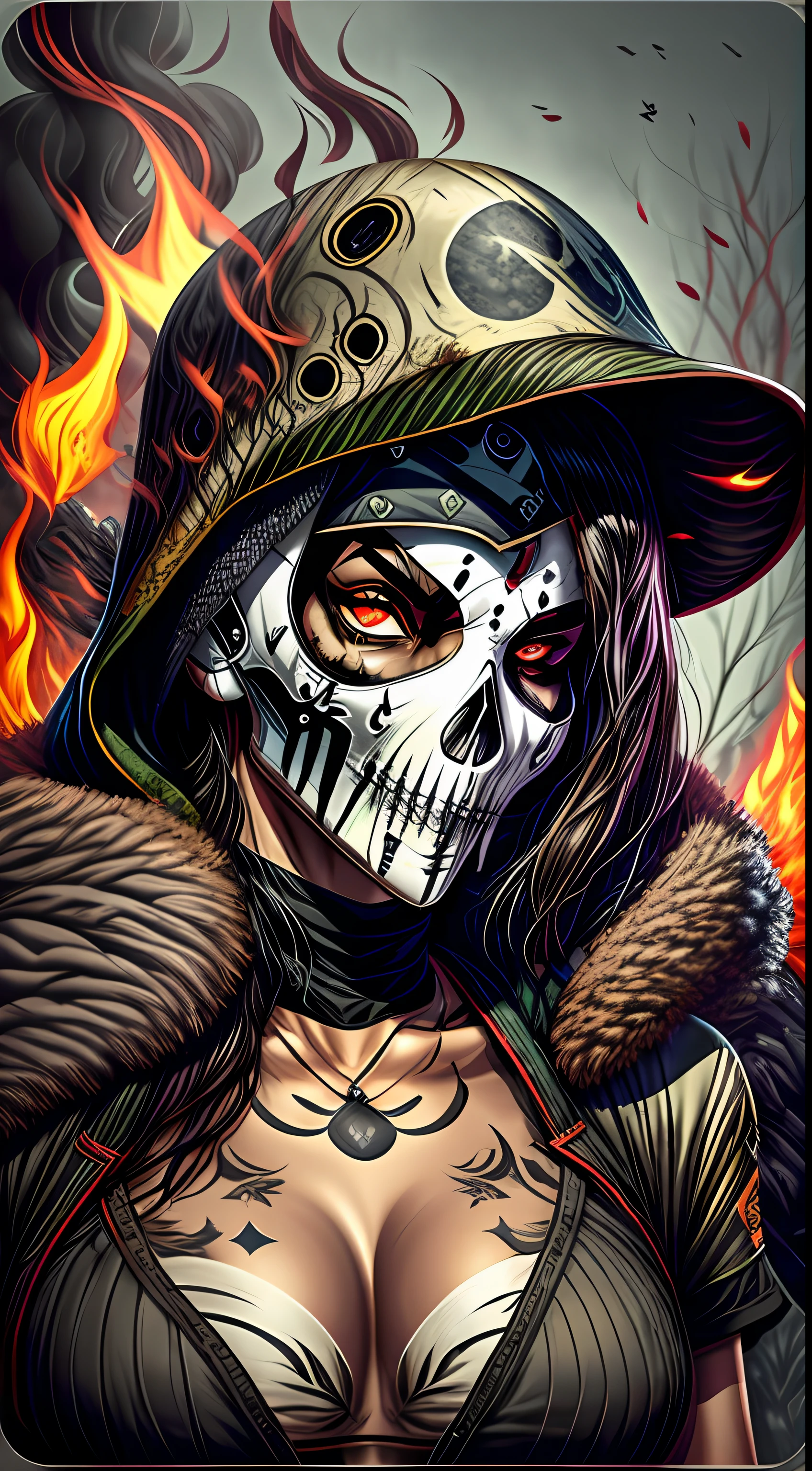 caveira com fogo nos olhos