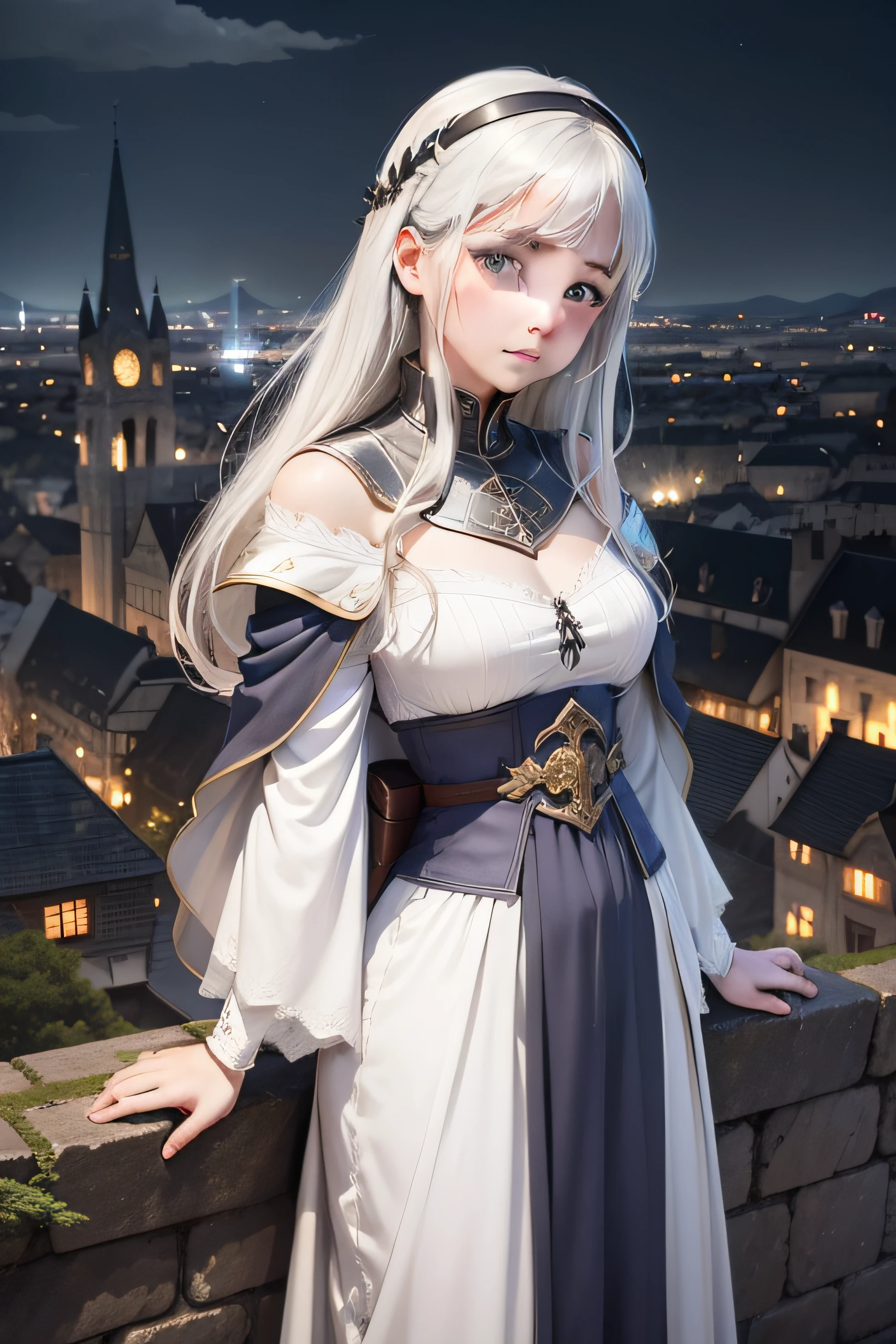 City of White、Stone city、The sky is dark。medieval Europe、Anime style