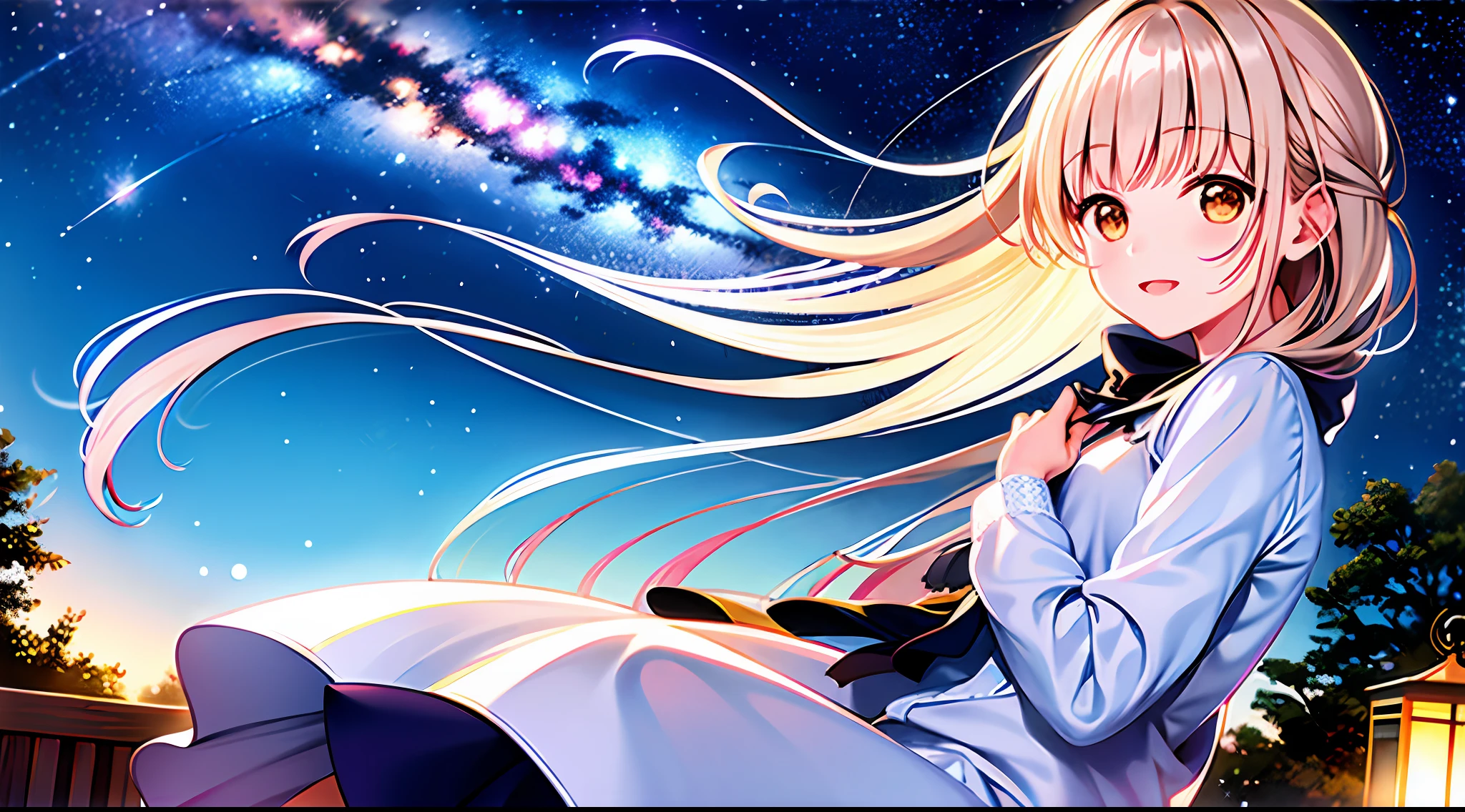 masterpiece, best quality,  looking at viewer,(1girl),  shiina mahiru, night, depth of field, night sky, star \(sky\), outdoors, lens flare, shining star, grass, from side, holding hands, sitting, dark_field,clear sky,  ,the beautiful night sky,moon,shining,stars,twinkling,calm,night,blowing in the wind,happy,serene,mystical,atmosphere,feeling,dreamy,tranquil,freedom,hope,enjoying the moment,solo,outdoor,natural beauty:1.1),(solo focus, ), from side, ( from side),sitting,  very wide shot, at night,starry sky, star \(sky\),(beautiful detailed Grassland,Meteor streaks across the sky:1.3),(starry sky),