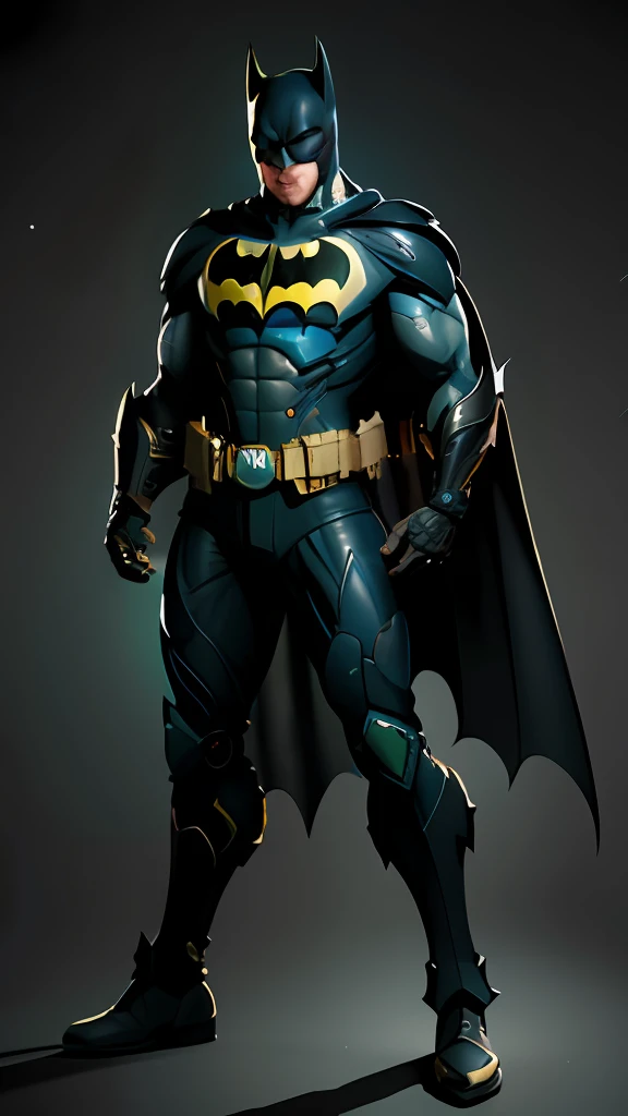 Dc comics,(( Batman o cavaleiro das trevas nas sombras)), Super Technological Titanium Armor, Detalhes bioluminescentes, Ambiente escuro, pose expressiva e dinamica, highes definition, qualidade 8k, da fotografia da DC, Biomechanicals, complex robot, crescimento completo, hiper-realista, pequenos detalhes insanos, linhas extremamente limpas, aesthetic cyberpunk, obra-prima apresentada no Zbrush Central