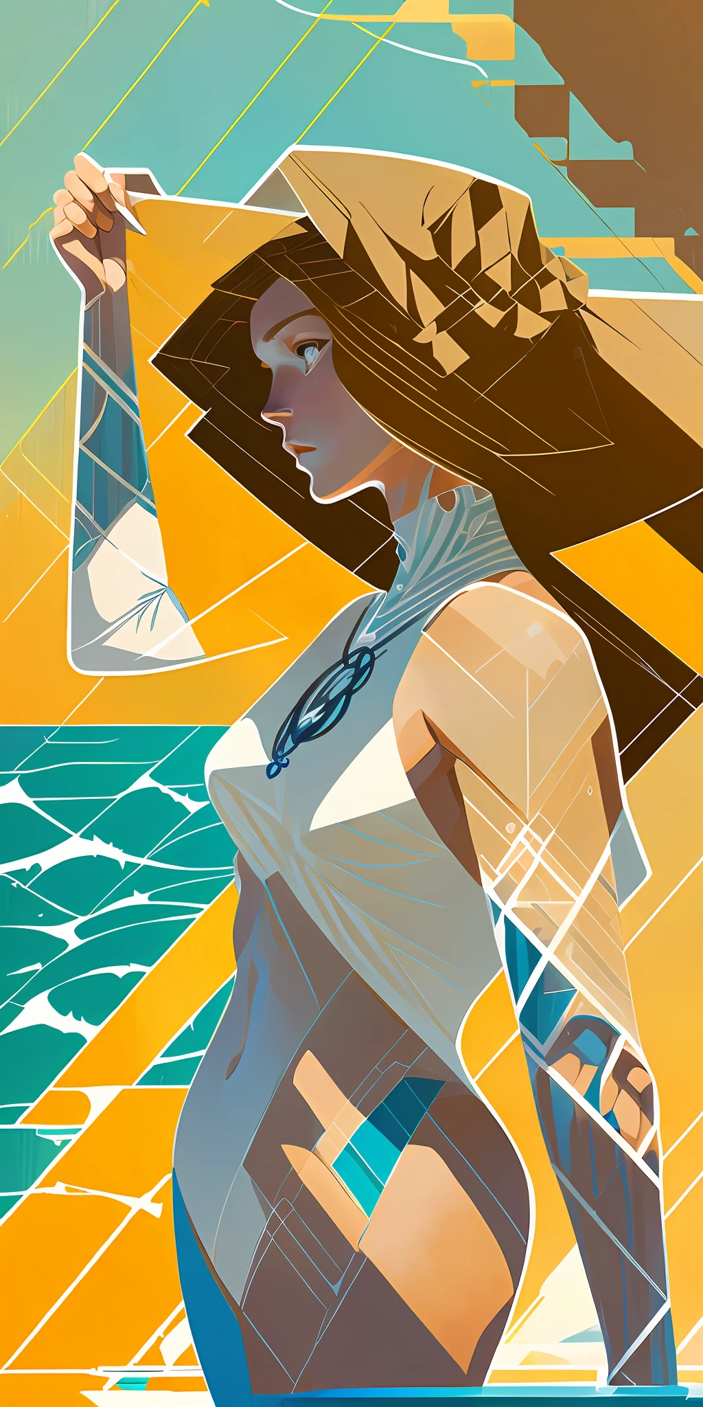 A surfer girl
, A ( masterpiece ( in CCDDA artstyle ) )