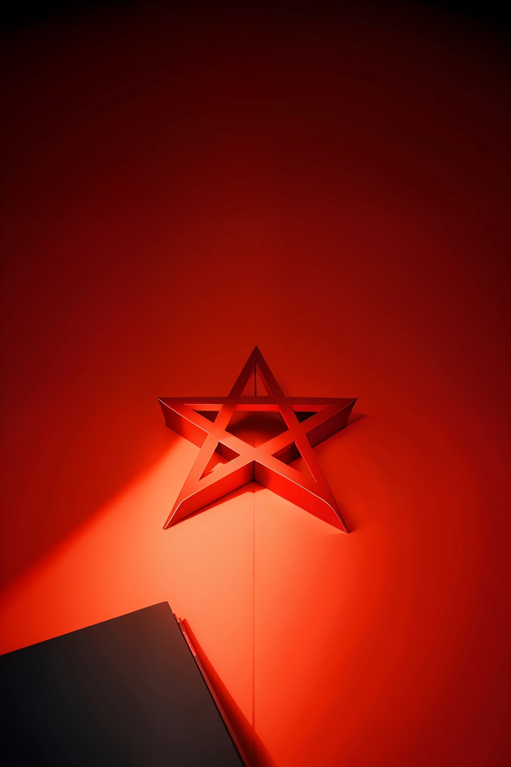 Pentagram, red , with shadow details, with missing background , in a lit place , with books on the side , , high resolution , 18k , full HD