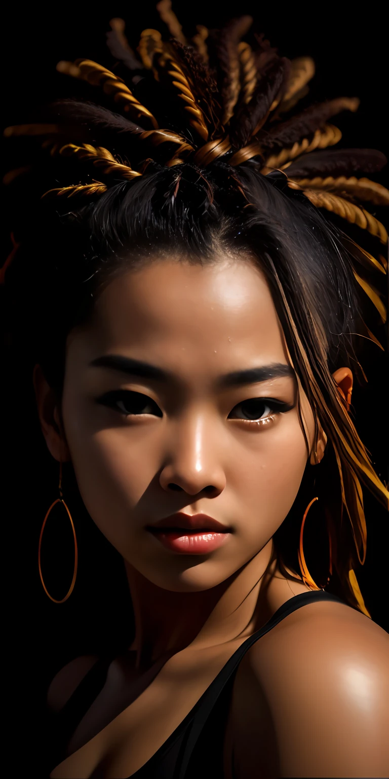 Masterpiece, beautiful teen fit Asian girl very detailed, dreads, dramatic lighting, digital art trending on Artstation 8k HD high definition detailed realistic, detailed, skin texture, hyper detailed, realistic skin texture, armature, best quality, ultra high res, (photorealistic:1.4), high resolution, detailed, raw photo, sharp re, by lee jeffries nikon d850 film stock photograph 4 kodak portra 400 camera f1.6 lens rich colors hyper realistic lifelike texture dramatic lighting unrealengine trending on artstation cinestill 800,