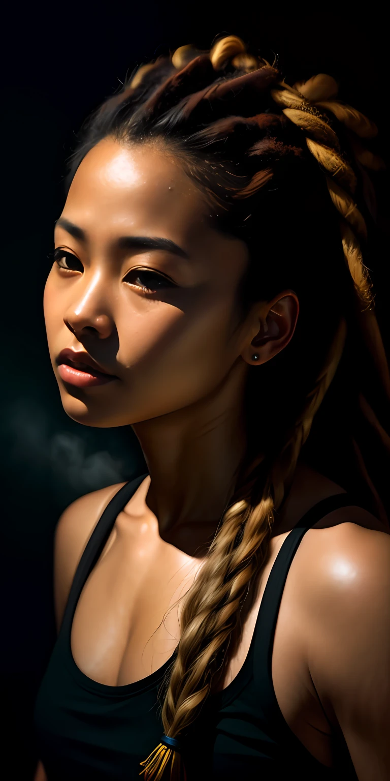 Masterpiece, beautiful teen fit Asian girl very detailed, dreads, dramatic lighting, digital art trending on Artstation 8k HD high definition detailed realistic, detailed, skin texture, hyper detailed, realistic skin texture, armature, best quality, ultra high res, (photorealistic:1.4), high resolution, detailed, raw photo, sharp re, by lee jeffries nikon d850 film stock photograph 4 kodak portra 400 camera f1.6 lens rich colors hyper realistic lifelike texture dramatic lighting unrealengine trending on artstation cinestill 800,
