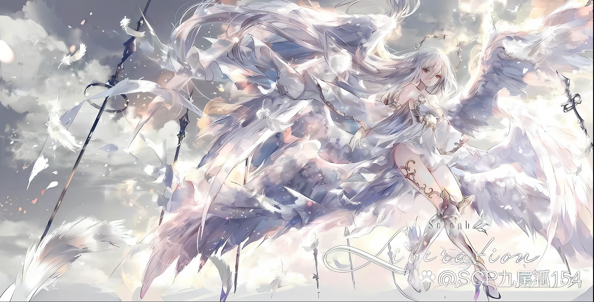 Anime, angel, Girl, sword, sword, sword, sword, sword, sword, sword, sword, ethereal anime, Detailed anime artwork, Detailed key anime art, Beautiful anime artwork, From Arknights, beautiful fantasy anime, astral ethereal, by Yang J, Anime fantasy artwork, Anime epic artwork, Ethereal fantasy, Ethereal!!!!!!!, detailed anime art, white-haired god