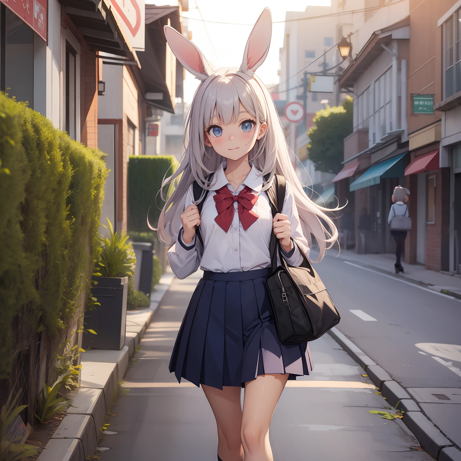Rabbit-eared girl sisters schools cute school uniform Walking around the city