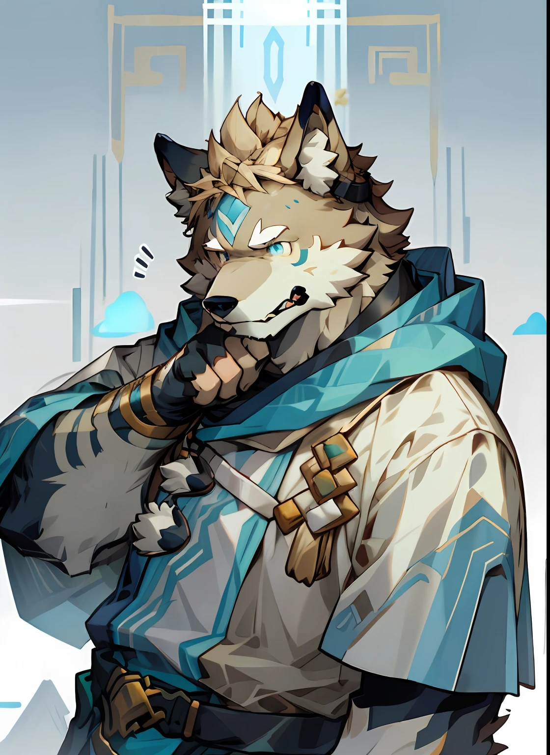 Men have dog faces, Doggy, light brown fur, , Sagging ears, A confident expression,blue color eyes, earthy, Light blonde, full bodyesbian, Wear a T-shirt, skin detailed, man with a dog mask on his head, Light rice hair, caramel, Sagging ears, , Portraits of characters inspired by Caspar Wolfe, Deviation trend, Furry art, hairy chest, furry fursona, Furry character, hairy bodies,furry neck a