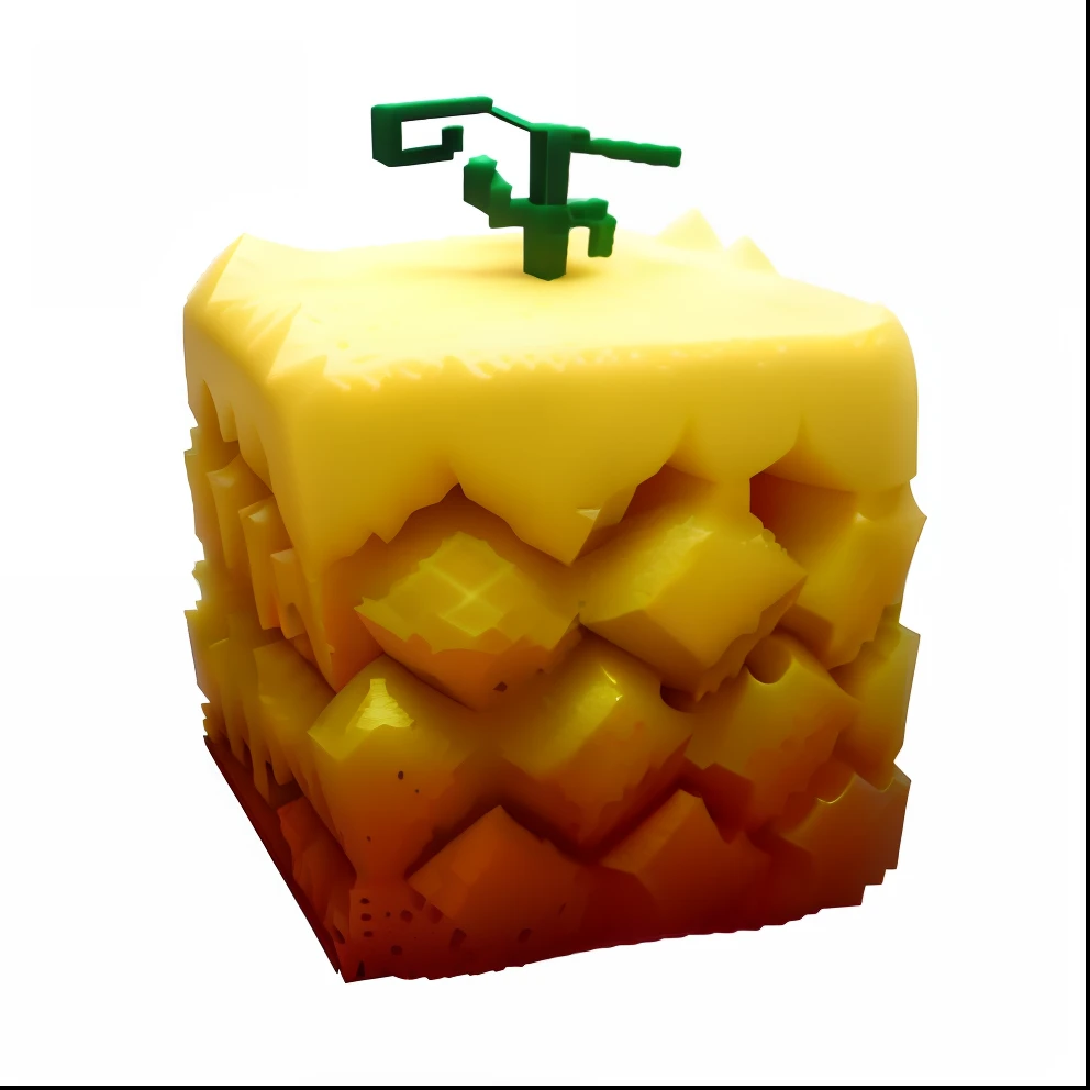 There is a small cake with a green top and a green bow on top, it has lemon skin texture, esponja menger, arte do item, arte Voxel de alta qualidade, esponjoso, item de videogame, Voxel arte, geleia - textura semelhante, item modular, muito granulado, octan render, gourd, esponja, Voxel