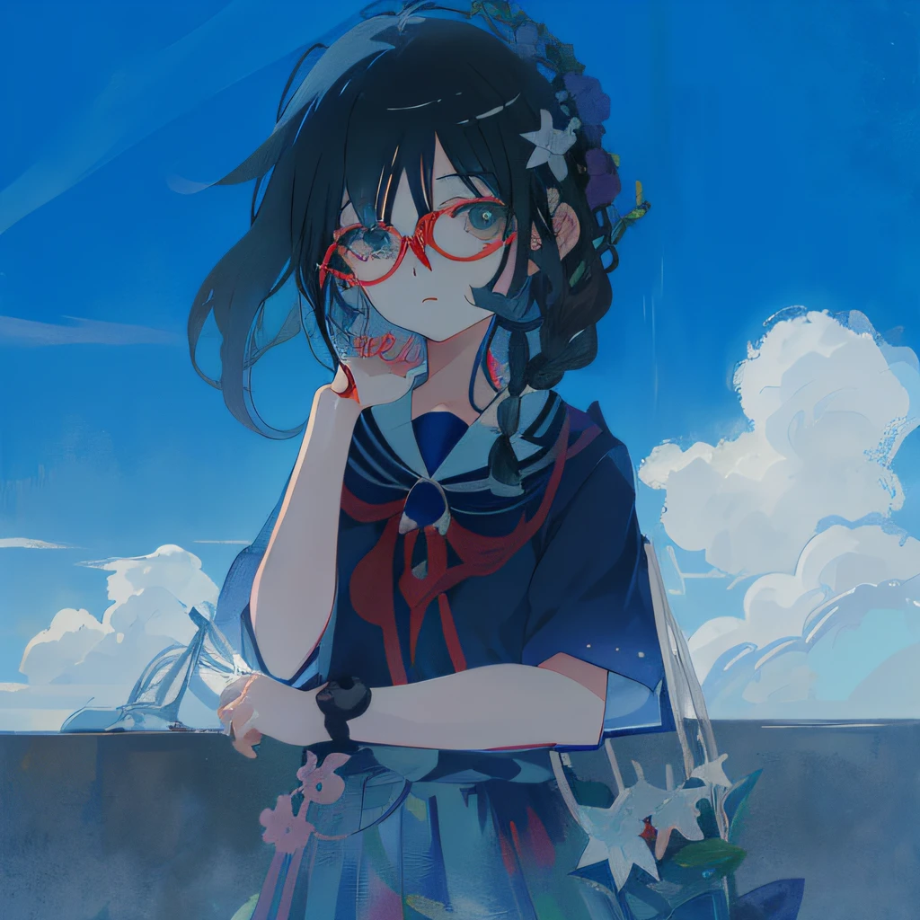 Anime girl with glasses and flowers in hand, anime moe art style, 2 d anime style, in an anime style, fubuki, author:New Art, In anime style, author:Uesaka Seka, iwakura lain, Anime style portrait, made with anime painter studio, author:Love light, anime art style