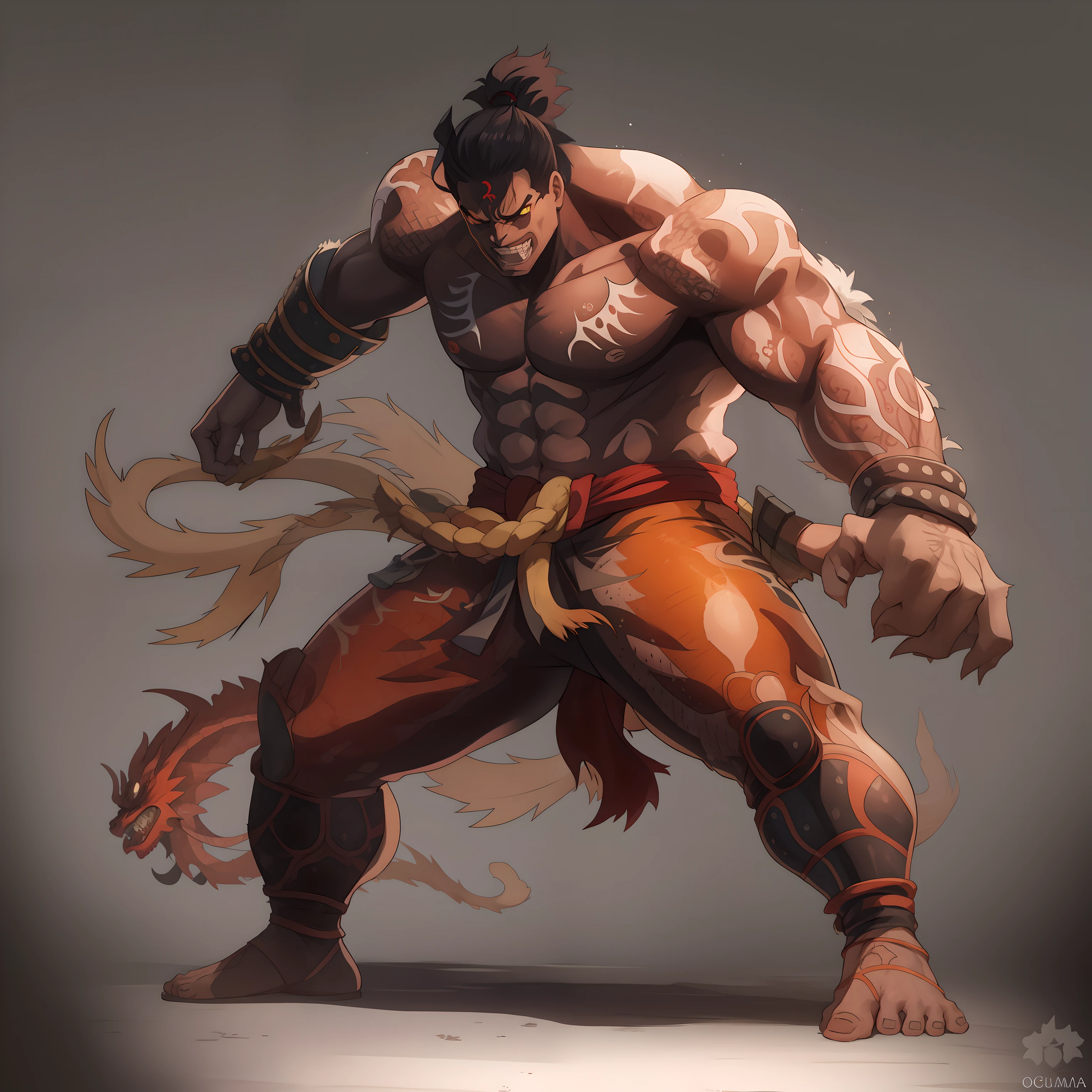 Ryu from Street fighter strong and robust as the Oni Kaido with the tattoo of a dragon on one side of his breastplate, (pele morena), (um olho fechado), cicatriz no olho, cabelo castanho. sozinho, parte superior do corpo, (((obra-prima))), ((melhor qualidade)), (extremamente detalhado), Aquarela, profundidade de campo, sketchfab, sombras escuras intensas, foco nítido, soft-lighting, HDR, Colouring, good composition, raio ao redor, espetacular, olhos negros, fundo coeso, anatomia otima, Wanostyle