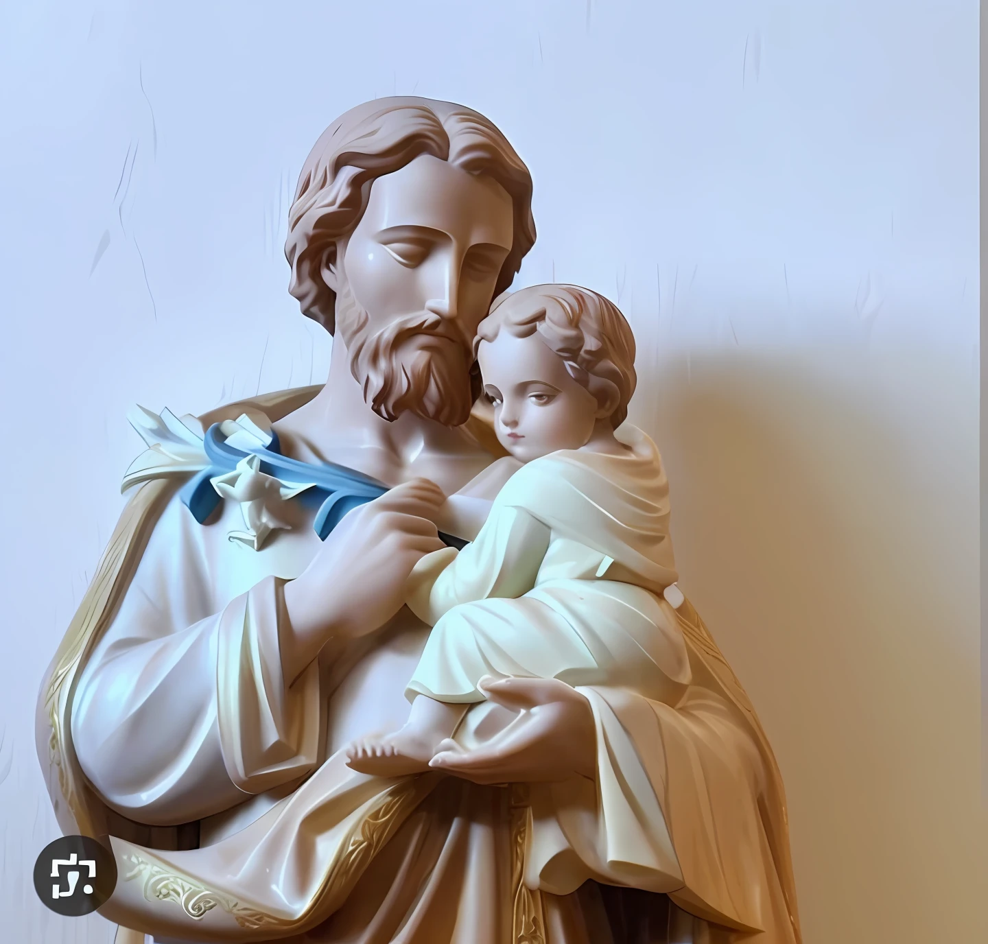 A closeup of a statue of Jesus holding a child, Com o Menino Jesus, Escultura religiosa, orthodox saint christopher, Pai com filho, padroeiro do 🛸🌈👩🏾, roman catholic icon, Iconografia religiosa, Pai, catholic icon, Escultura realista de 8K Bernini, a statue, Jesus Gigachade, Directed by: Cagnaccio de San Pietro