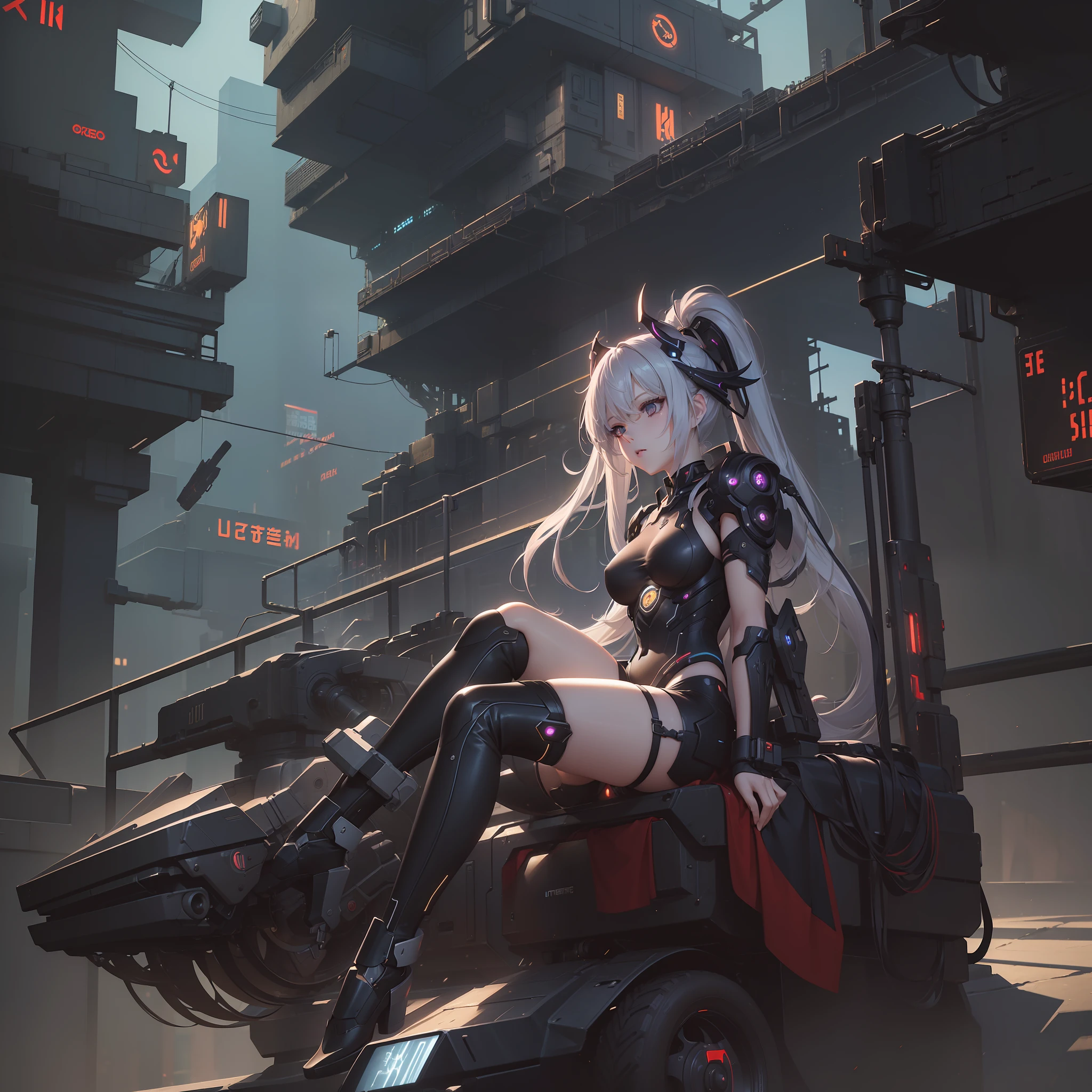 (((​masterpiece)))、(((top-quality)))、((ultra-definition))、(High Definition CG Illustration)、((extremely delicate and beautiful))、Cinematic Light、cyberpunked、Cyber City、2050s、animesque、girl with、trending on artstationh、Rachel Walker、