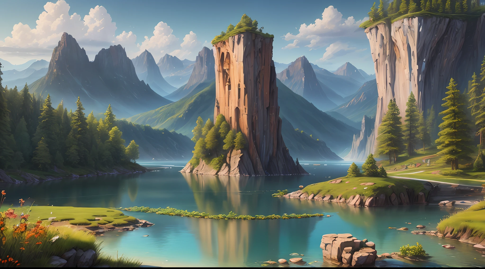 landscape,water,(extremely detailed CG unity 8k wallpaper), most beautiful artwork in the world,professional majestic oil painting,intricate, High Detail, Sharp focus, dramatic, photorealistic painting art