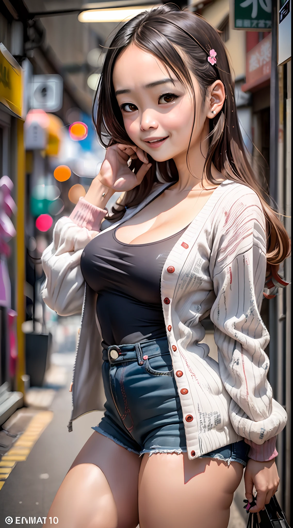 ultra high def, Maximum quality, 8K, obra-prima, qualidade de cinema, menina japonesa, (), extremamente bonita, muito magra, big forhead, (sozinha), (corpo inteiro), vestindo mini saia estudantil e mini blusa, sorriso meigo, (front view), (em um beco escuro de Osaka)