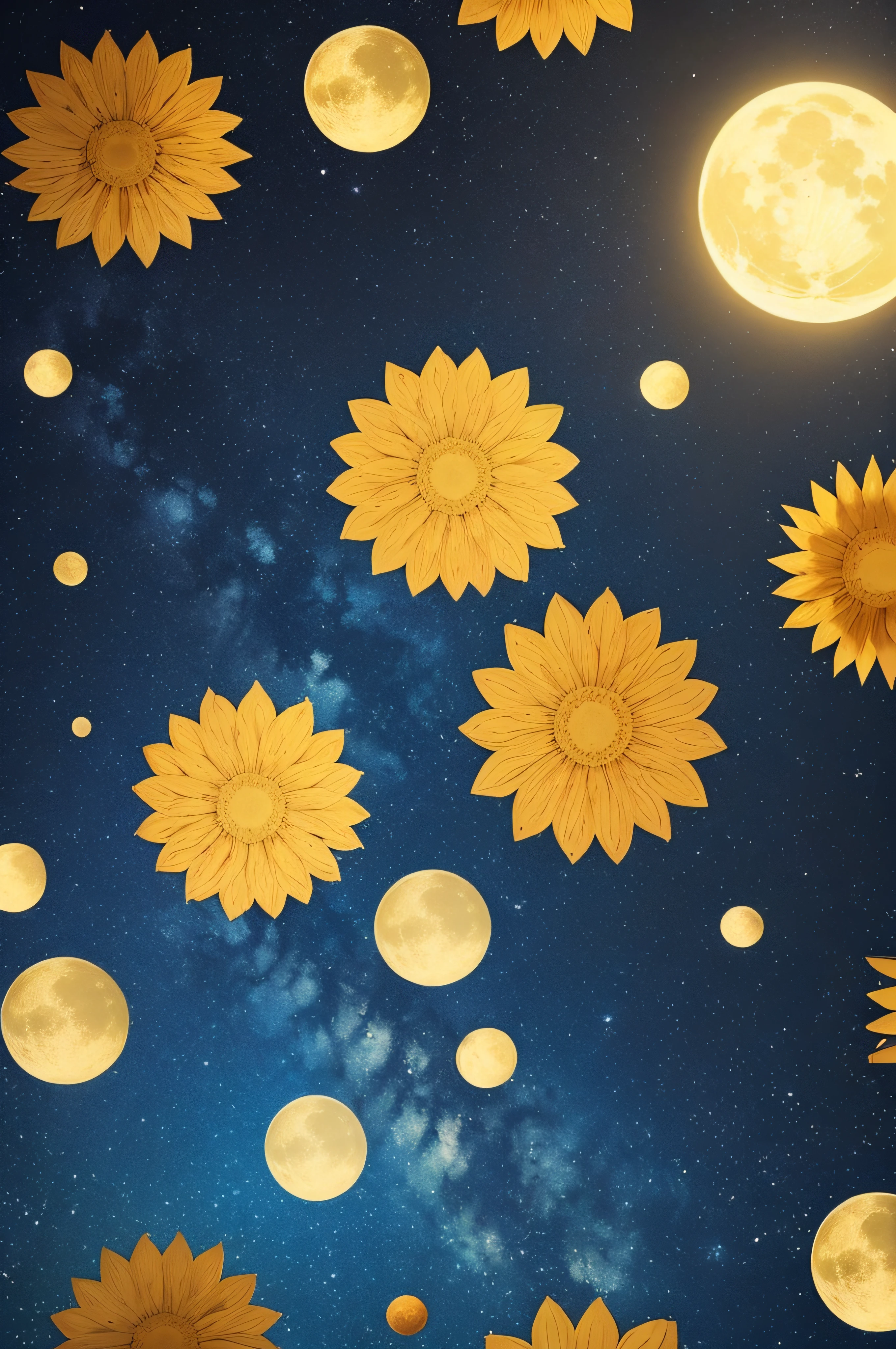(master part, melhor qualidade, ultra-detalhado CG unidade 8k papel de parede):0.8, Seamless patterns, Sun and Moon in the sky, Starry night sky
