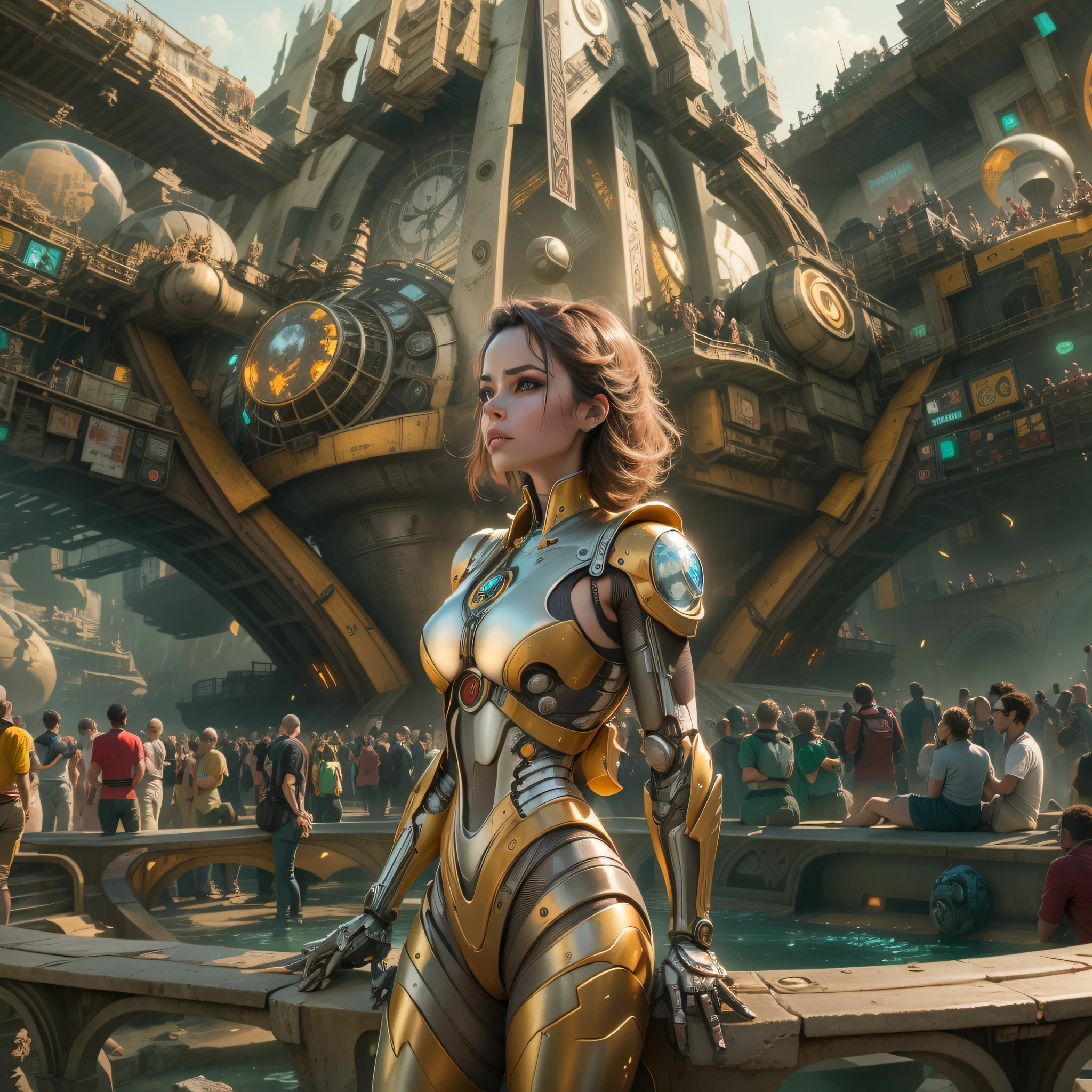 basado_en_la_pelicula_tomorrowland__mujer_cyborg__mitad_robot_en_tomorrowlan_observando_los_inmensos_edificios_de_fantasia_color_plata__oro.