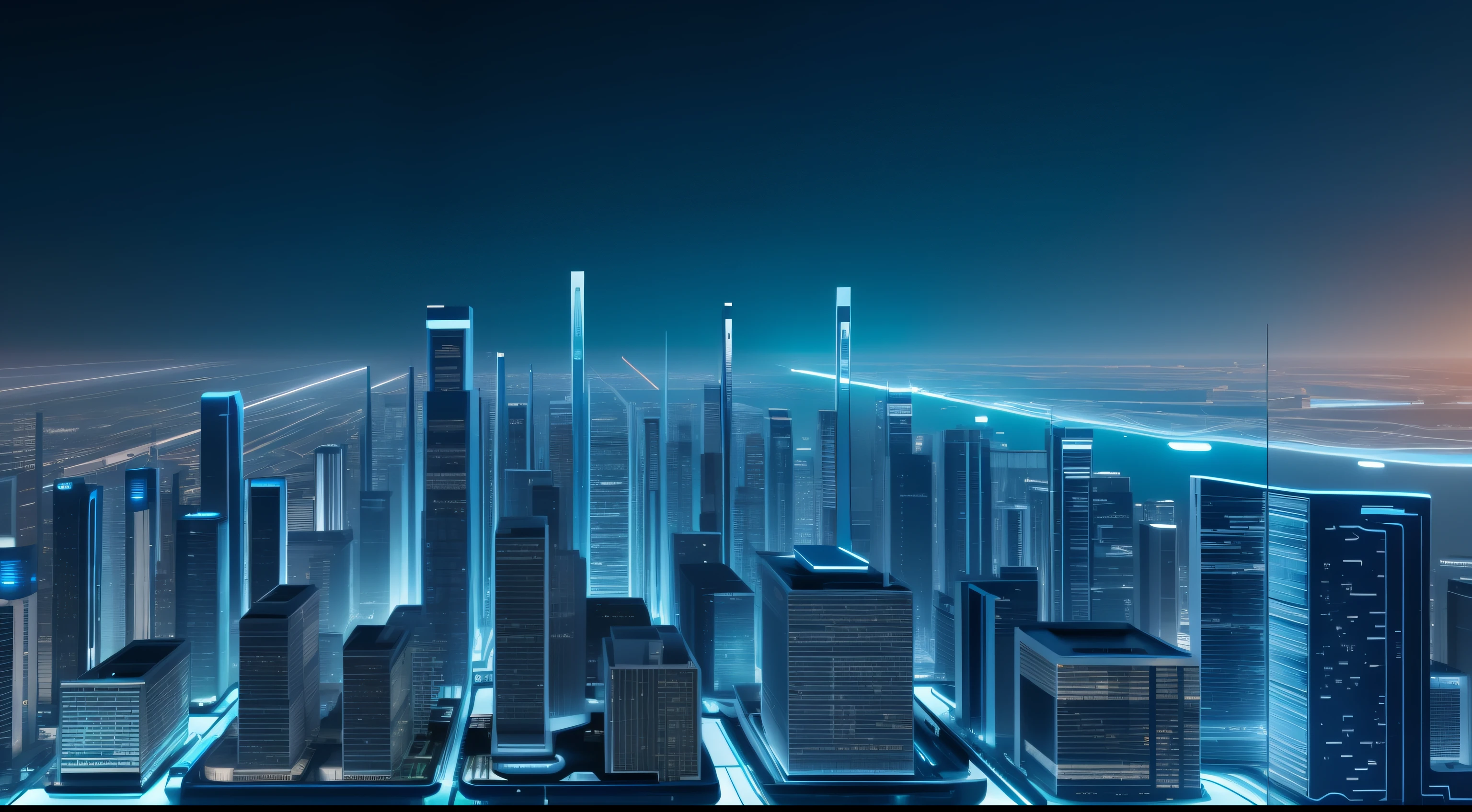 blue colors,Rich and intricate details,Future curve abstract style,Technology elements,AI-generated images of technology present visually appealing futuristic scenarios。In the foreground,The urban complex of the future transparent material is located on smooth transparent panels,Exudes a soft and ethereal glow。Holograms show complex patterns、Visualize data and vibrant colors,It represents the fusion of information and innovation。A high resolution