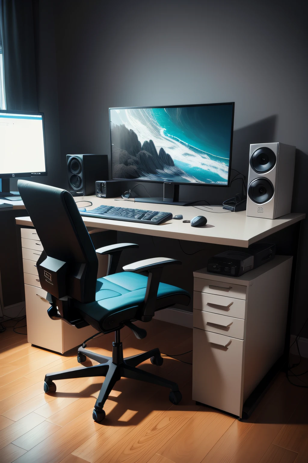crie um setup gamer perfeito em ultra realidade e escreva na tela do computador RF INFORMATICA