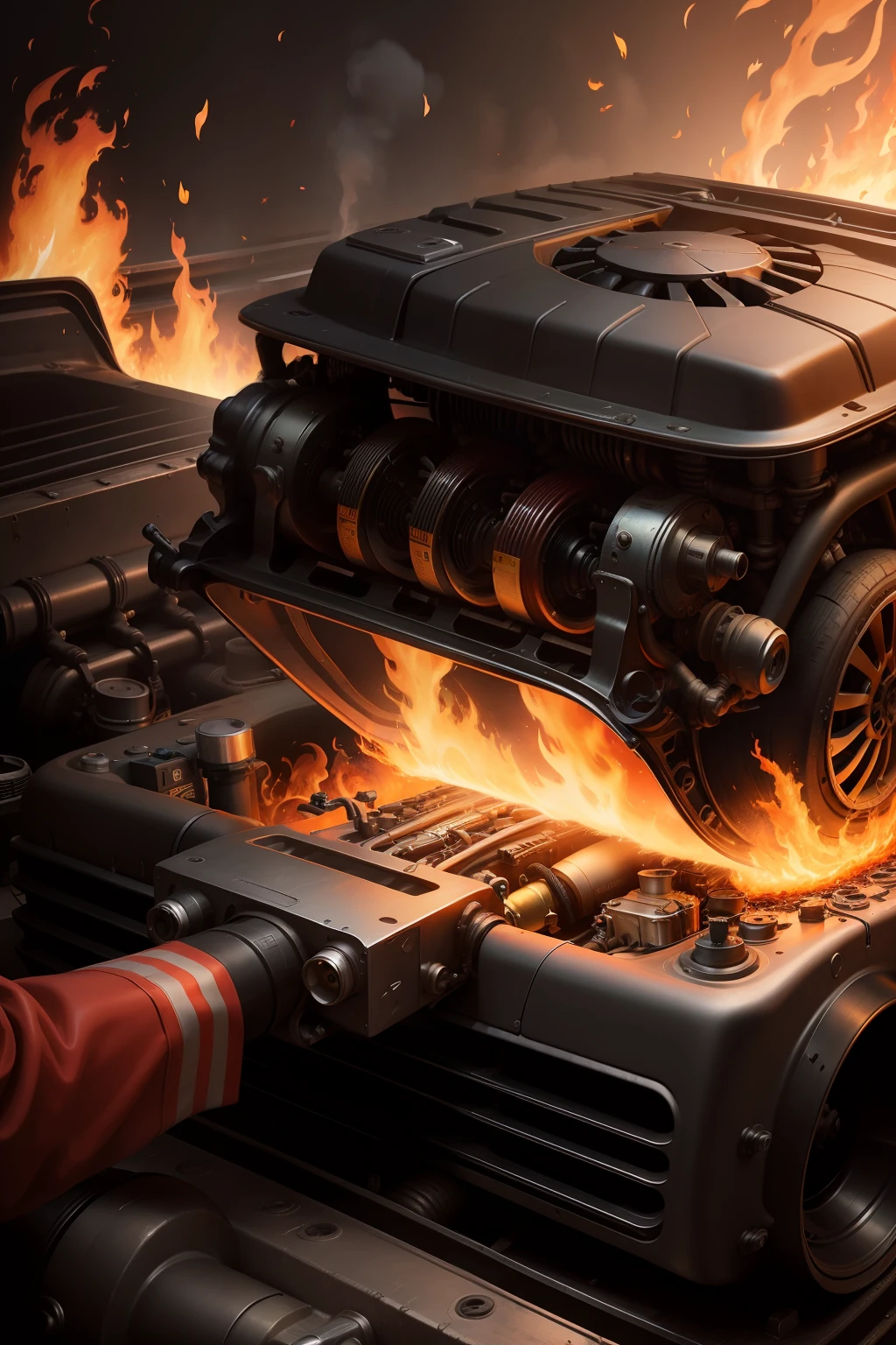 car engine blowing fire