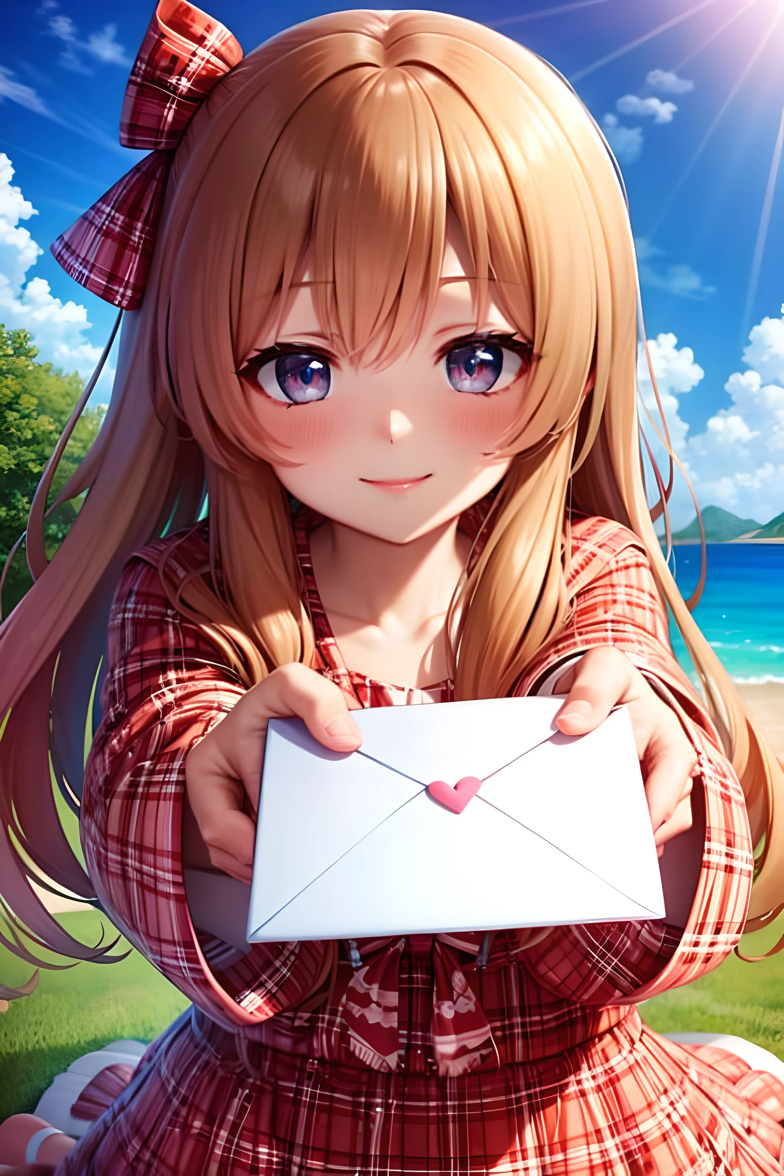 ultra-detailed, masterpiece, highest quality, love letter, pov,smile,blush
