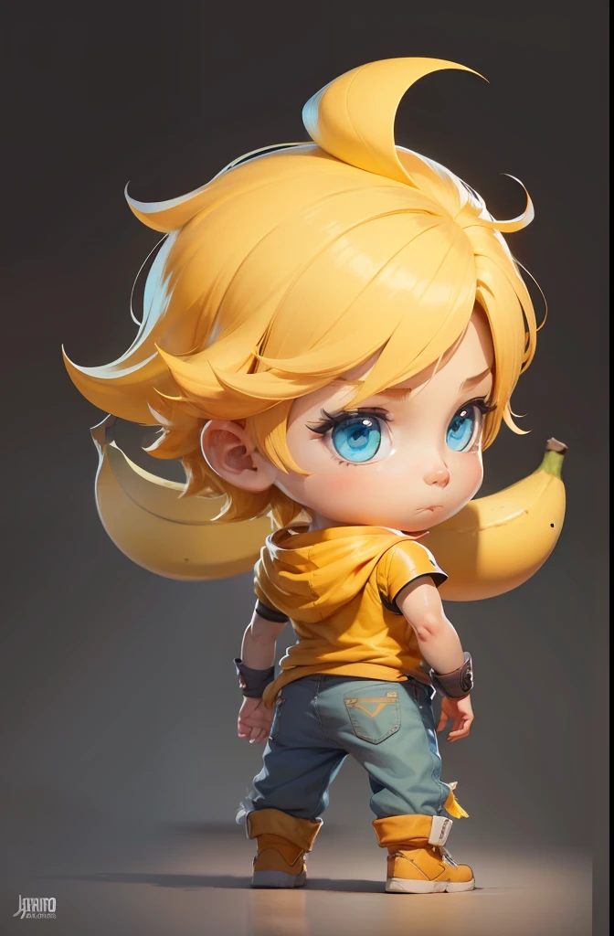 Cartoon illustration of a boy with yellow hat, com cabelo de banana, design de personagens de videogame, design de personagens de videogame, arte de personagens de videogame, personagem de fantasia hiperdetalhado, design de personagens do jogo, arte do personagem do jogo, design de personagem altamente detalhado, epic character art, arte estilizada do jogo, design de personagem muito estilizado, conceito de personagem de videogame, design de personagem de alta qualidade