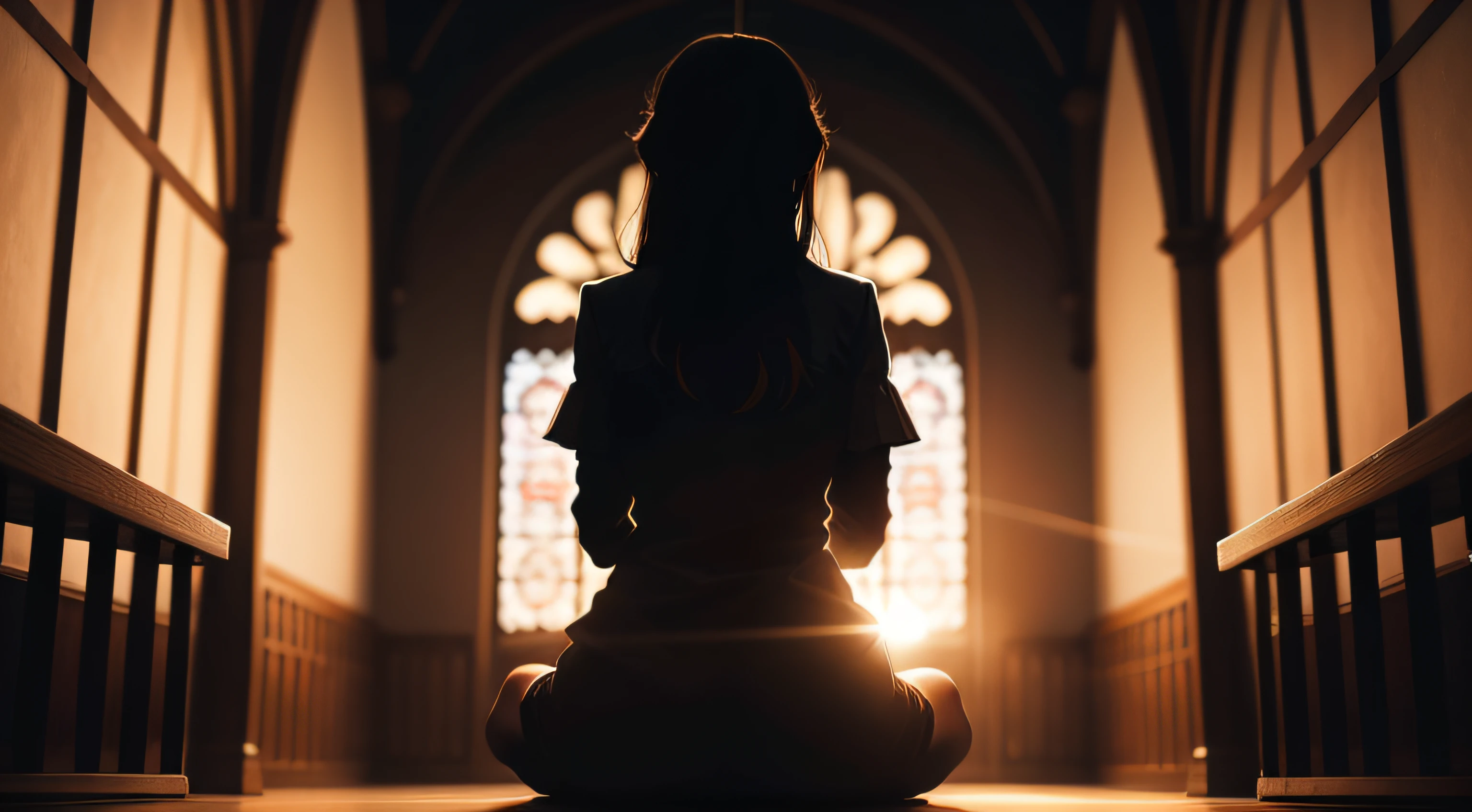 Woman Sitting Down in Prayer Silhouette