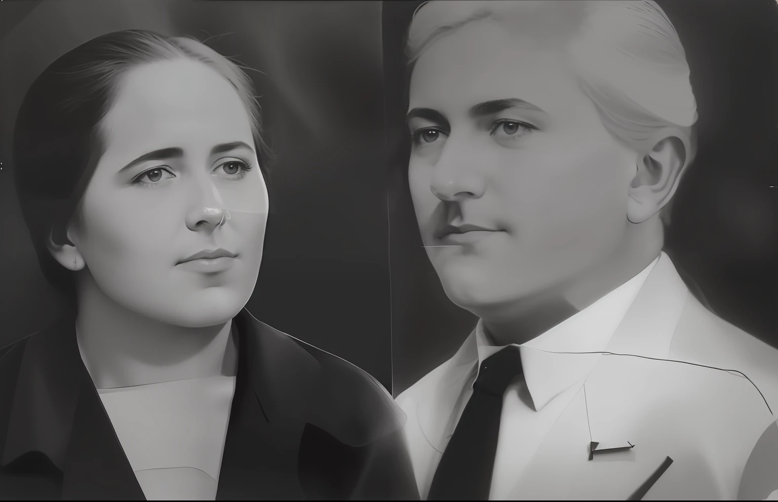 There are two people who are posing for a photo together, Retrato de duas pessoas, inspired by Agustín Fernández, Ayanamikodon e Irakli Nadar, inspired by Oton Iveković, inspired by Enrique Tábara, colorida, Directed by: Jesus Mari Lazkano, Dora Maar e Rene Magritte