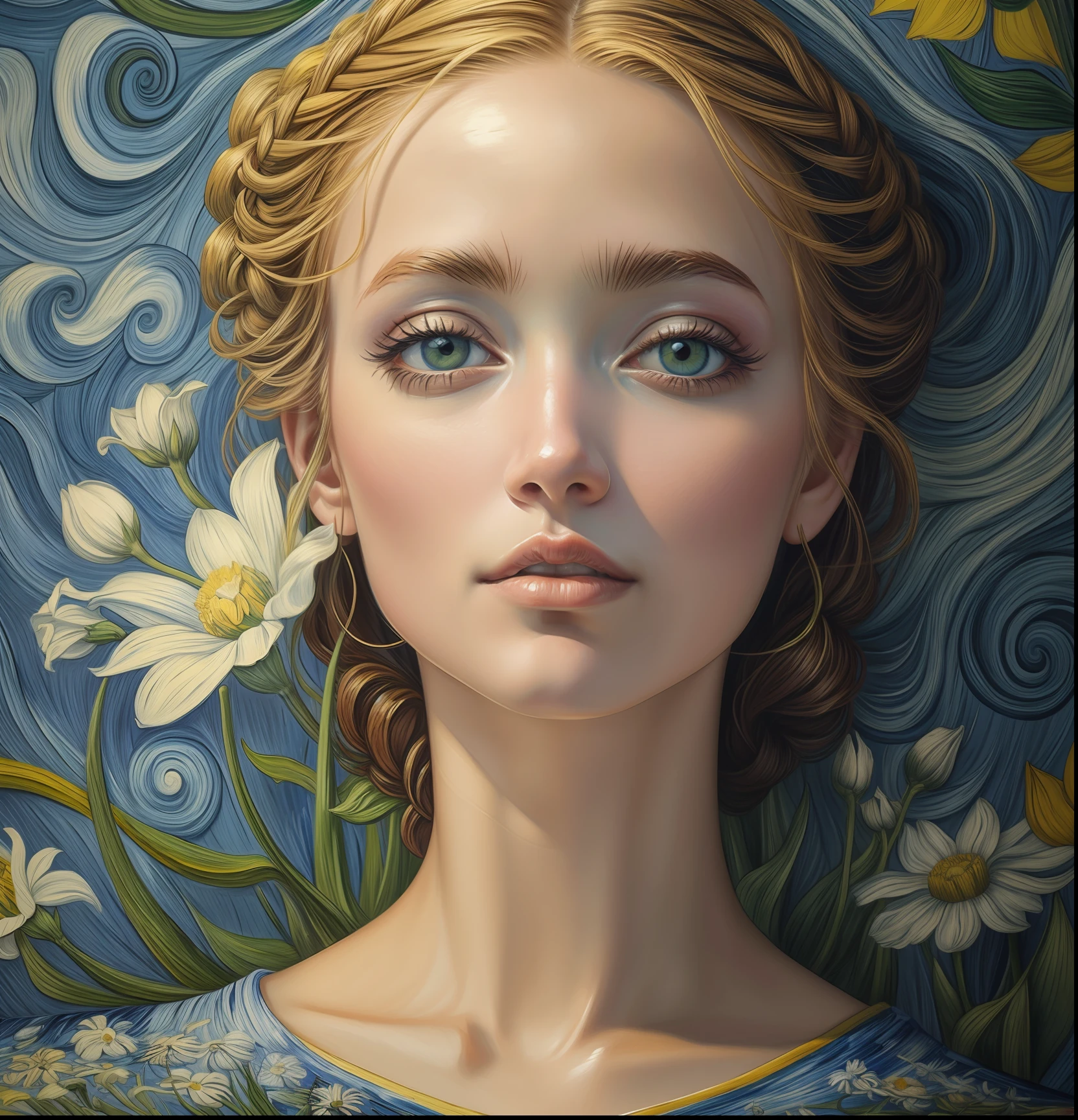 "uma pintura de uma flor no estilo vibrante e expressivo de Van Gogh"