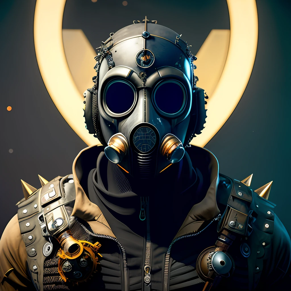 3D man wearing a gas mask with spikes on his nose, cyberpunk accessory, wearing all black mempo mask, Ocultista Techwear, CiborguePunk, Smogpunk, futuristic gas mask, hyper - goth, usando roupas e armaduras, Fractalpunk, segurando um par de ventiladores. Unreal 5, picos do mundo steampunk