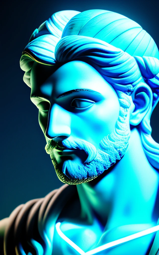 character in ancient Greek mythology, (neon lightning around the head:1.1), monument, chiton, peplos, (close-up of the head:1.2), lightning, sharp focus, fantasy, concept art, dynamic lighting, epic composition, Michelangelo style,