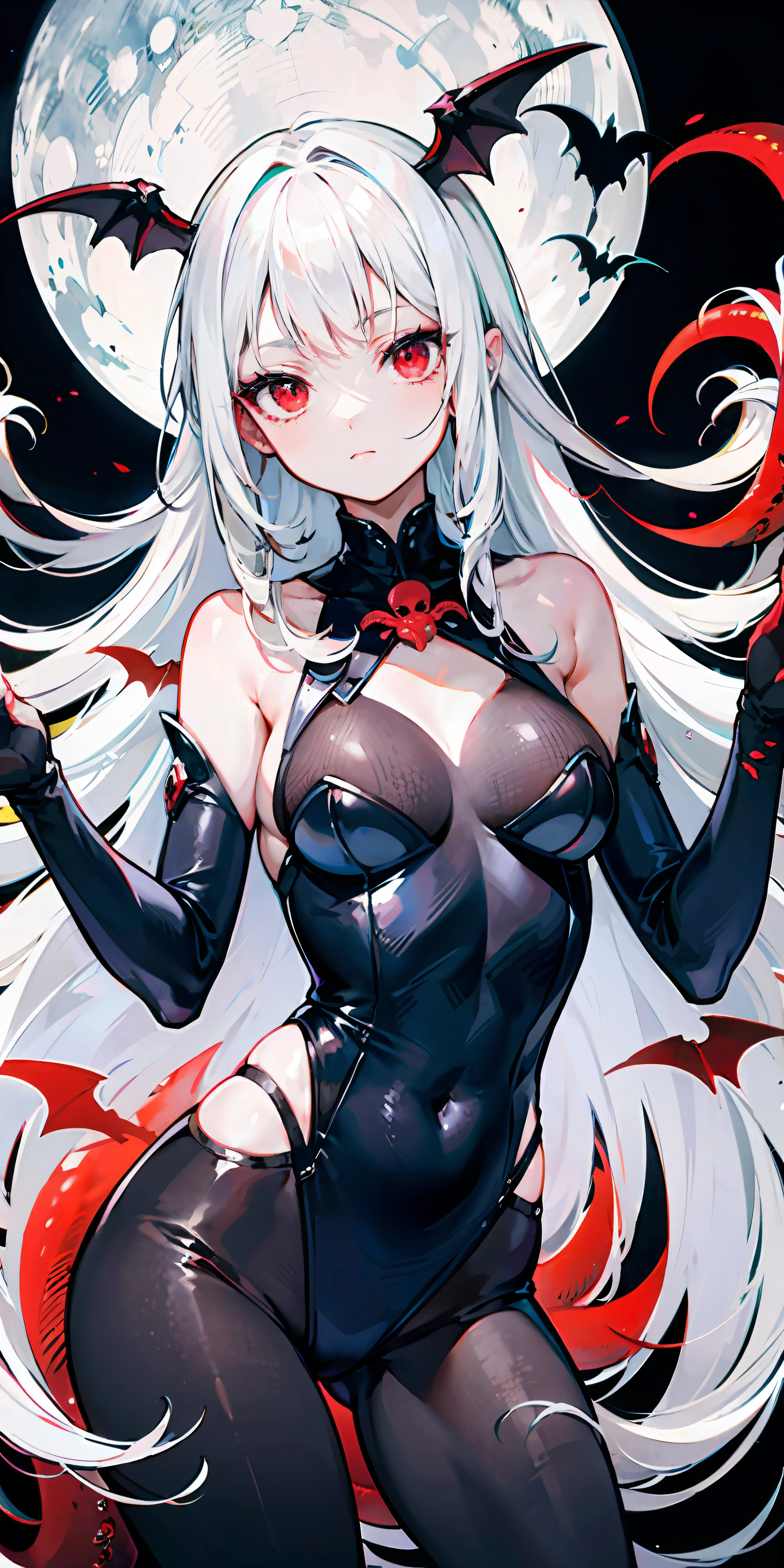 White hair, long hair, red eyes, succubus, octopus haunted,