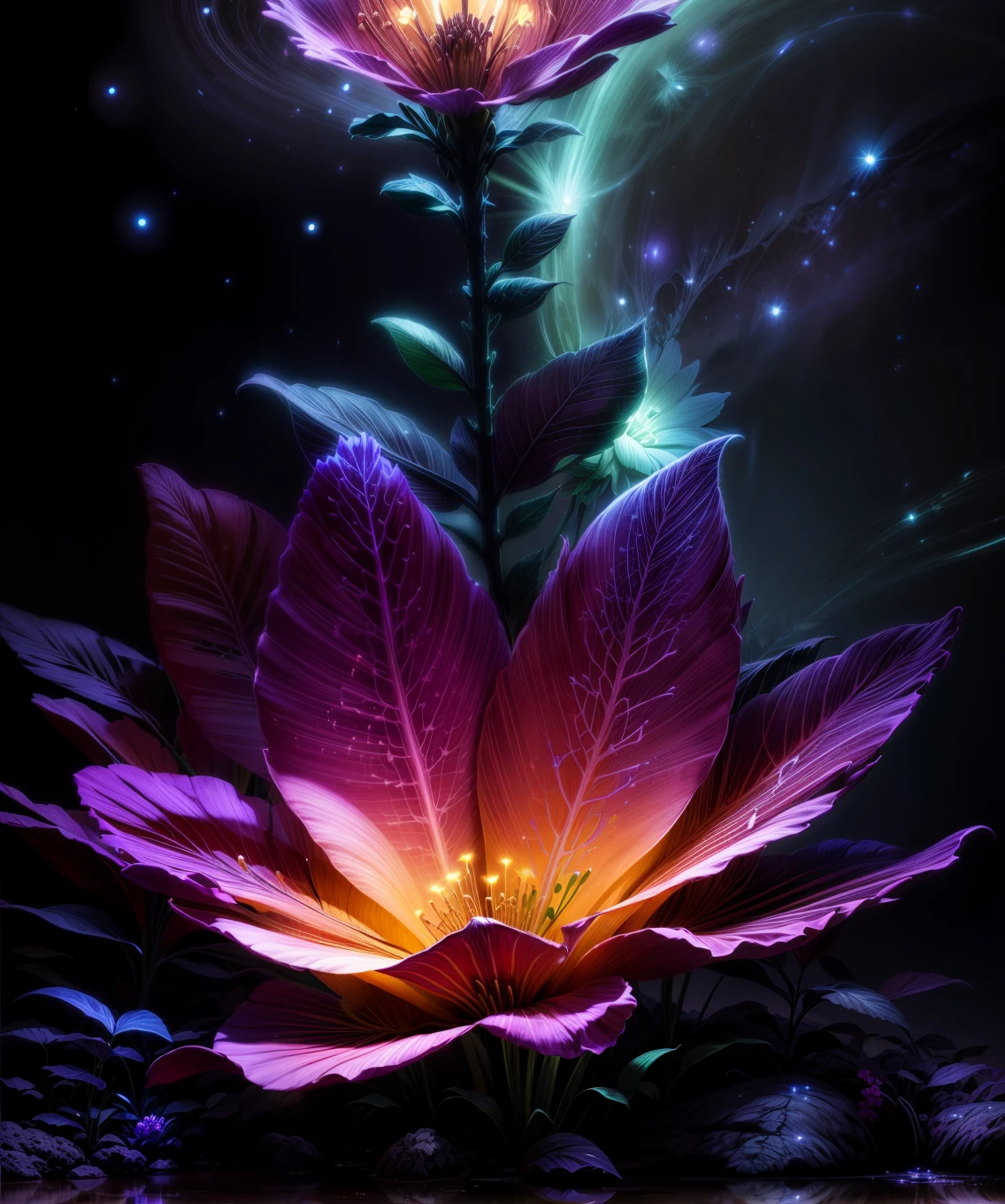 bio-luminescence, flores, noite, heaven, muito brilhante.