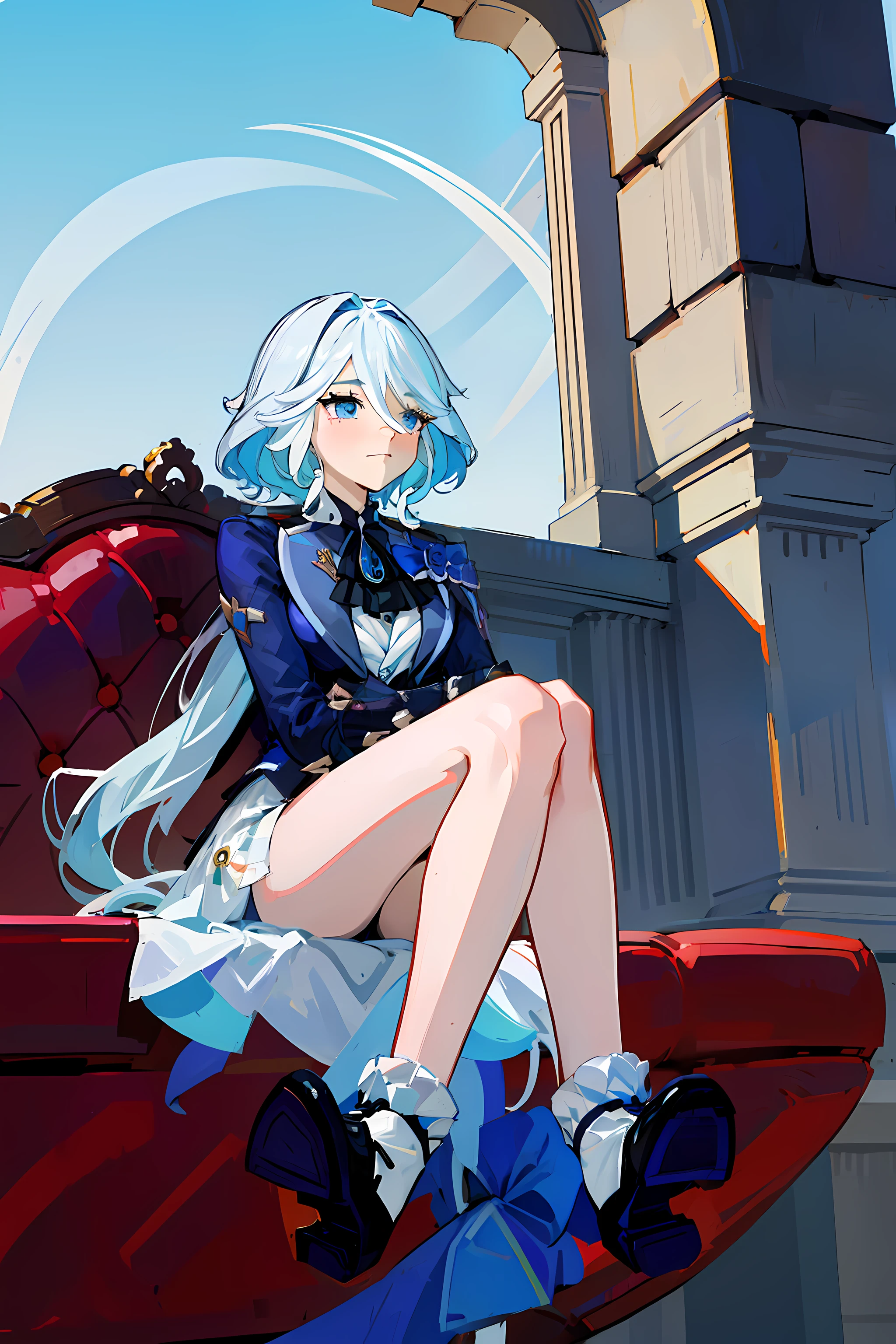 (masterpiece),best quality, expressive eyes, perfect face,w sitting, w sitting on ground, legs on ground, 1girl,
big breast, H-cup, good breast,Focalors, crossing arms, beautiful, gorgeous