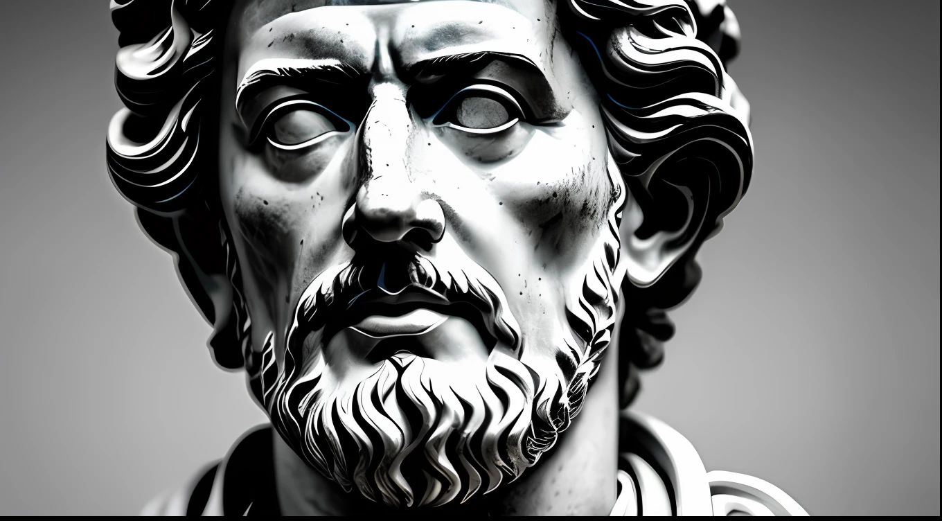 a portrait statue of the stoic Marcus Aurelius in black and white 4K,Looking forward with a strong body super realistic 1920x1080 photo wallpaper