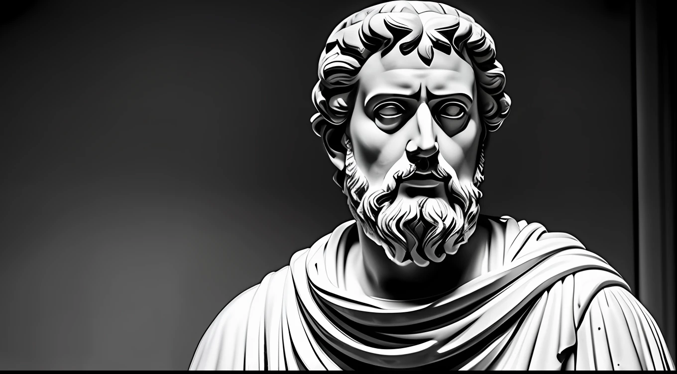 a portrait statue of the stoic Marcus Aurelius in black and white 4K,Looking forward with a strong body super realistic 1920x1080 photo wallpaper