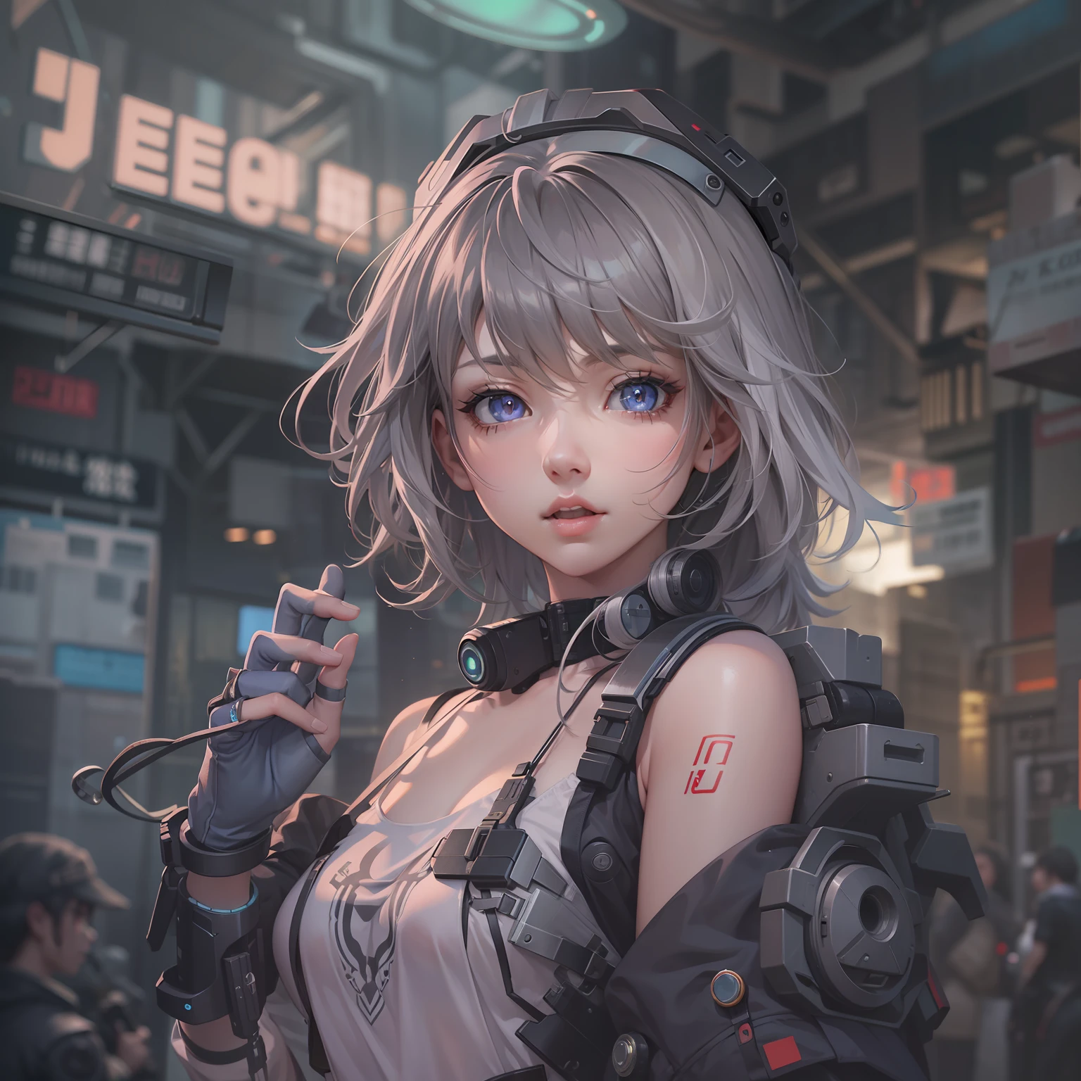 ​masterpiece、detaileds、Delicate touch、cyberpunked、2080s、animesque、girl with、trending on artstationh、Rachel Walker、