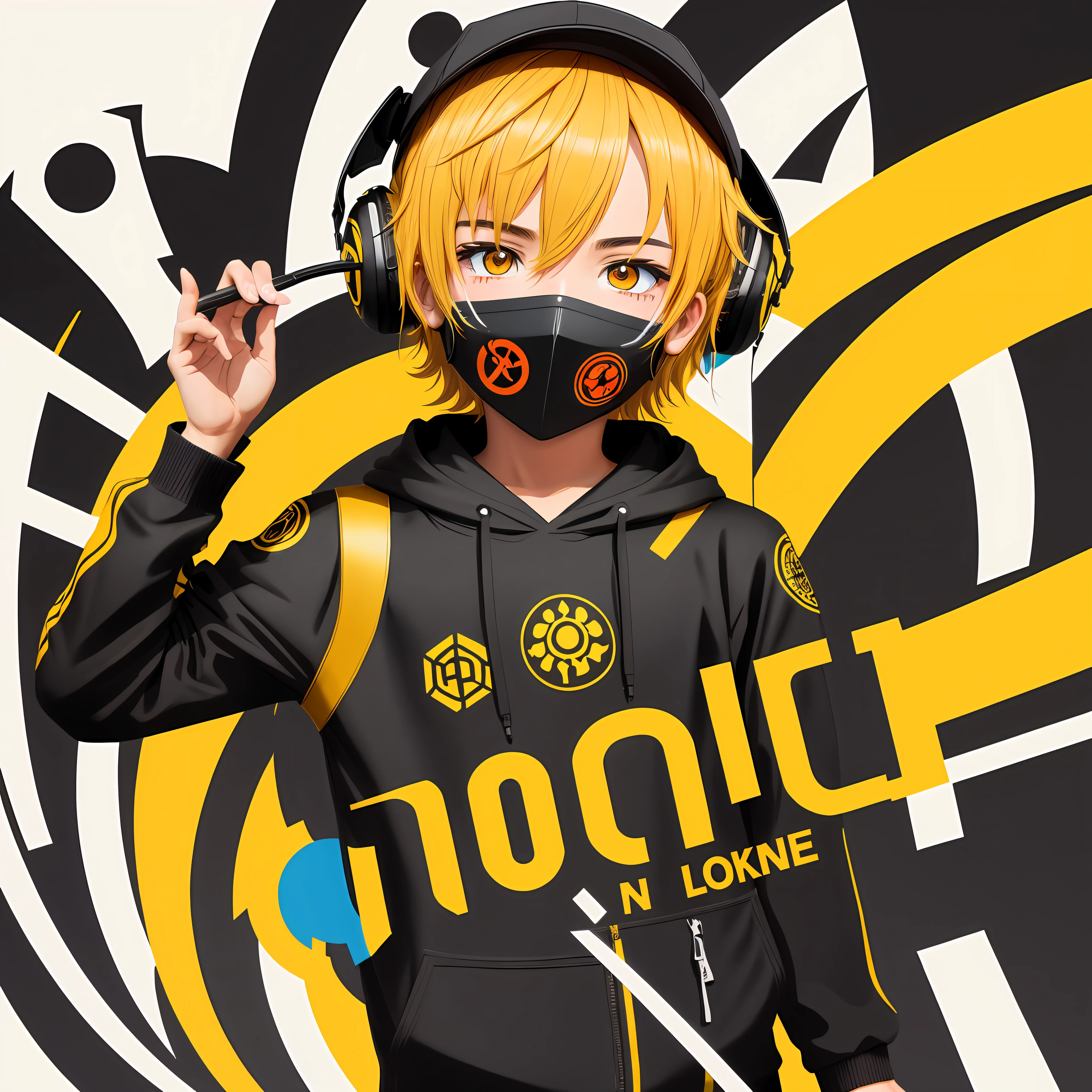 logotipo, menino, Estilo anime, Detailed strokes, toxic mask.