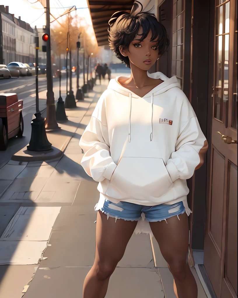 (sexy oversized blanc_hoodie:1.0) CASSER
[1fille:0.3], tomboy, seulement, very short black hair, messy hair, Coupe pixie, Ainsi, (musculaire:0.9), (Couleur de peau mixte:1), (seins moyens: 0.25), full-face blush, mineur, CASSER
Trottoirs de New York, dramatic lighting, absurdes, Best quality, nuage, golden hour, sun light