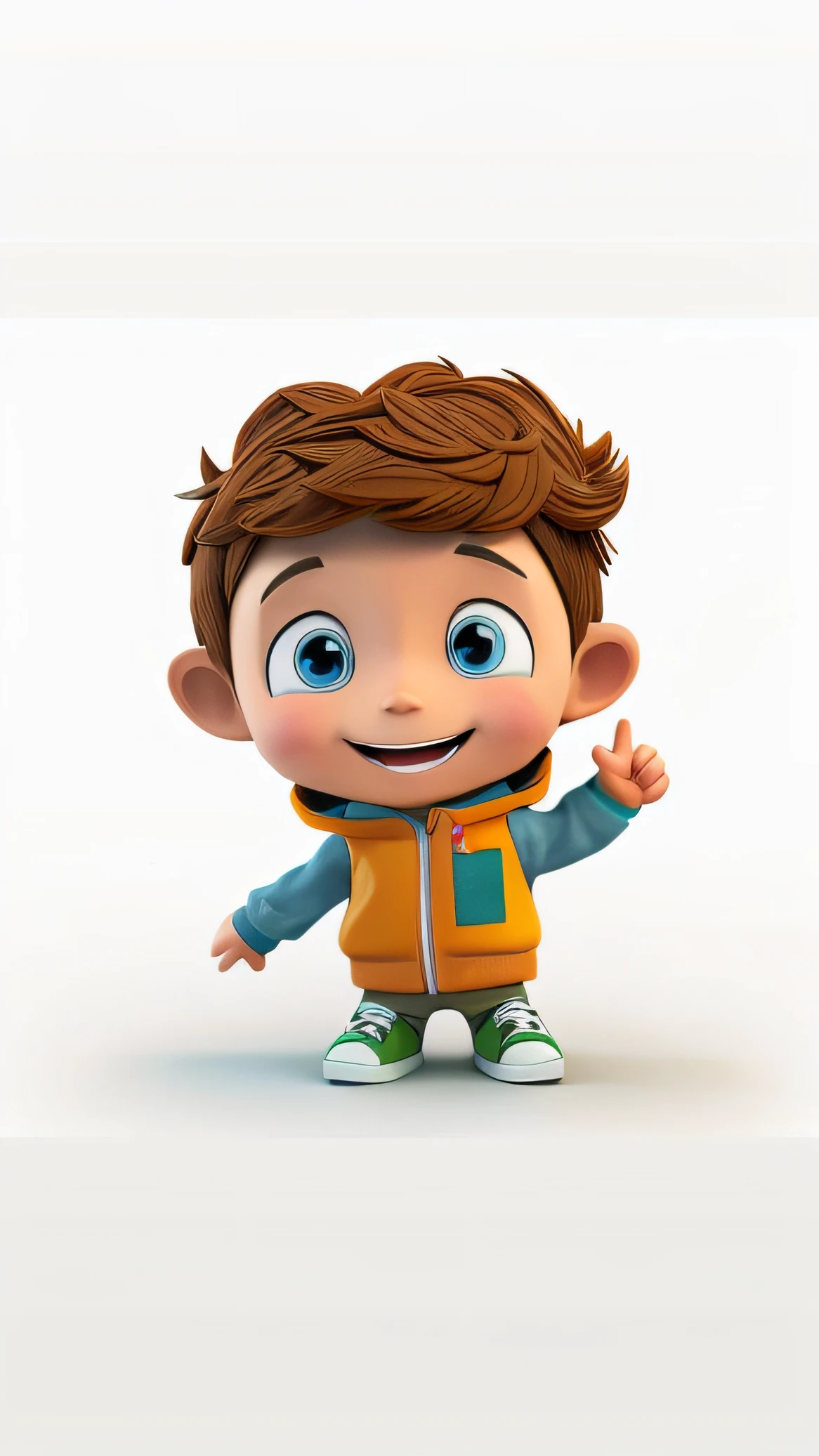dos desenhos animados com cabelo castanho e olhos azuis na jaqueta laranja, personagem bonito dos desenhos animados, animation character, personagem de desenho animado, personagem bonito, Personagem 3D, Personagem 3D, desenho animado infantil, in cartoon style, design de personagem de alta qualidade, 3 d desenho animado, Cartoon style illustration, Pose de personagem, meninoo, design de personagens animados, Personagem Toonix, estilo bonito dos desenhos animados