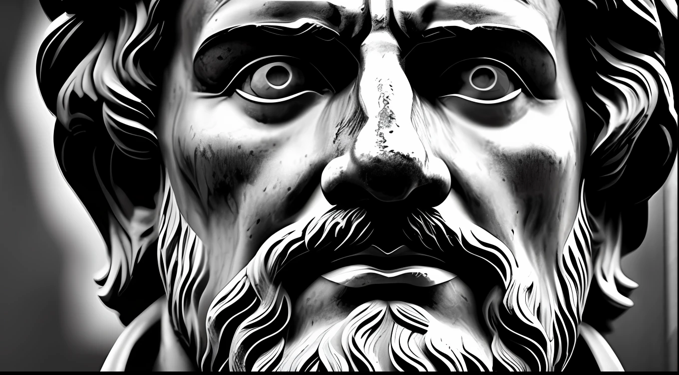 a portrait statue of the stoic Marcus Aurelius in black and white 4K,Olhando para a frente com um corpo forte super realista 1920x1080 papel de parede foto