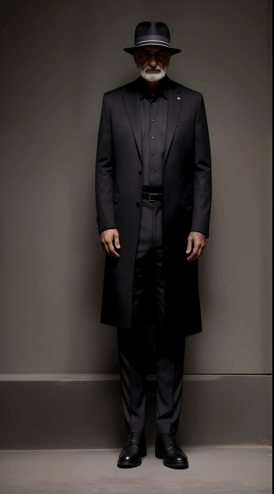 Estilo escuro,Sopro da Morte,Man standing in the dark,Sombras obscurecem o rosto,Olhos que emitem uma luz fria,Roupas manchadas de sangue