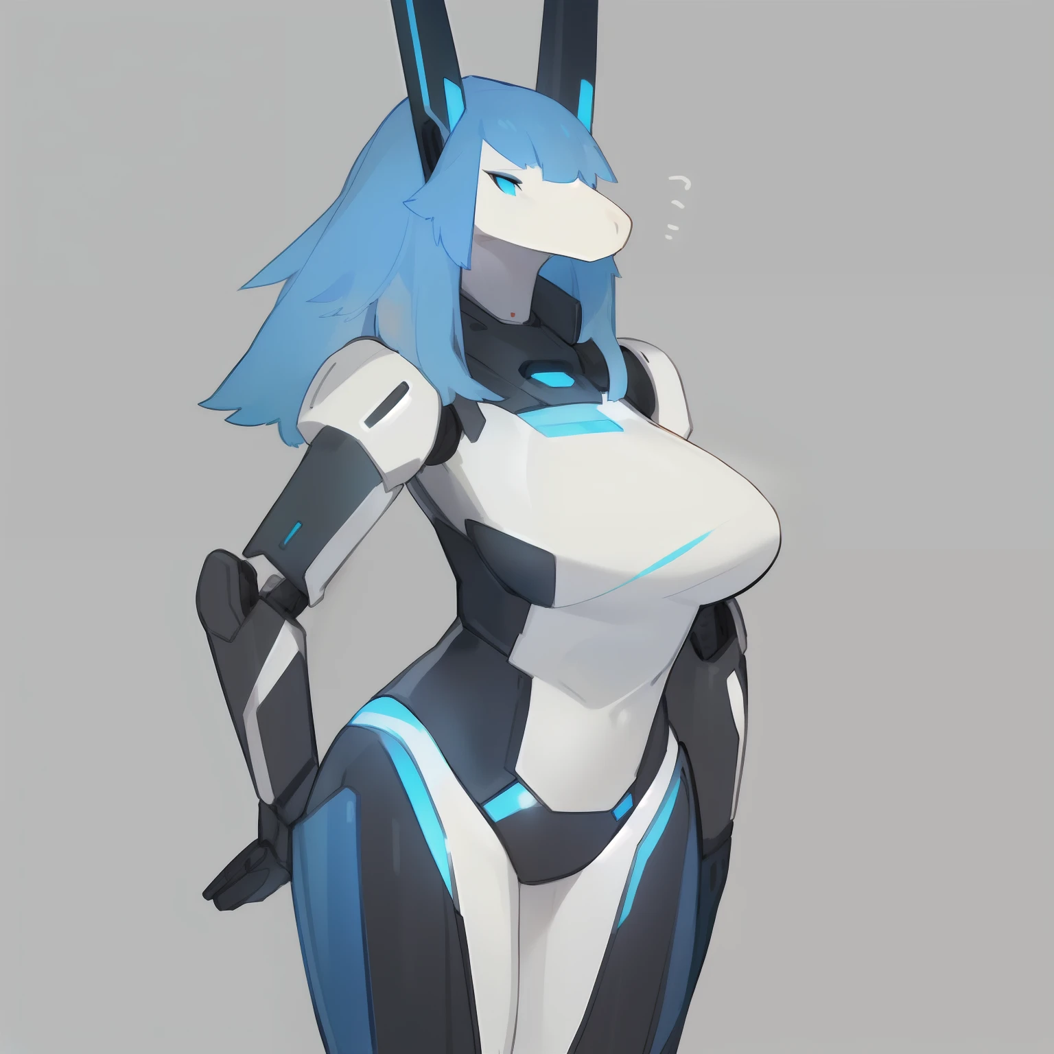 Solo, standing, female, breasts, ((snout, hair)), simple background, robot, android, (((by bebebebebe))), , ,