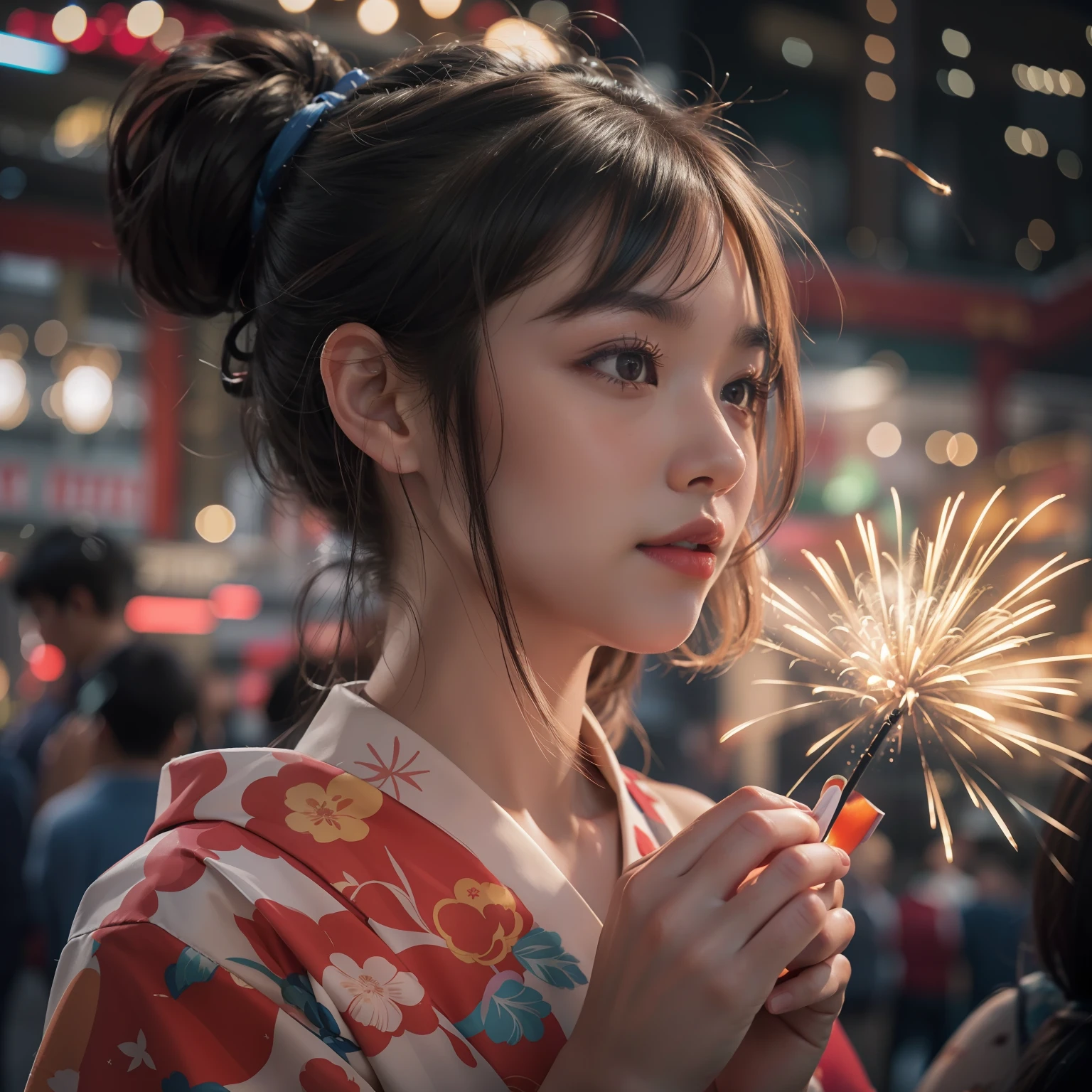 Komono,Girl in Yukata,Blowing in the wind,Summer Festivals,natta,food stand,Spirit Stream,Big  Fireworks,ponytail break 8K, (RAW Photo: 1.2), (Realism: 1.4), (Masterpiece: 1.3), (Exquisite Detail: 1.2), Subtle and Beautiful Detail, (Eye Detail), (Facial Detail), (Highest Quality) :1.4), (Super-Resolution: 1.2), Cinema Light, (Highly Detailed Illustration), (Eyelashes, Best Quality, Super Resolution, Depth of Field, Wide Light, Natural Shadows