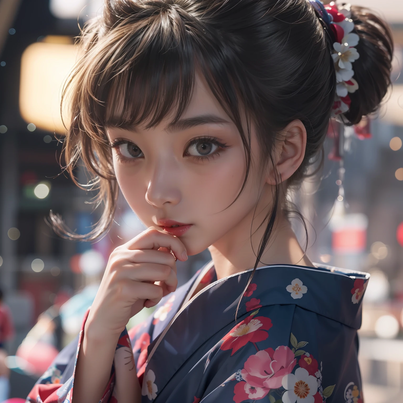 Komono,Girl in Yukata,Blowing in the wind,Summer Festivals,natta,food stand,Spirit Stream,Big Fireworks,ponytail break 8K, (RAW Photo: 1.2), (Realism: 1.4), (Masterpiece: 1.3), (Exquisite Detail: 1.2), Subtle and Beautiful Detail, (Eye Detail), (Facial Detail), (Highest Quality) :1.4), (Super-Resolution: 1.2), Cinema Light, (Highly Detailed Illustration), (Eyelashes, Best Quality, Super Resolution, Depth of Field, Wide Light, Natural Shadows